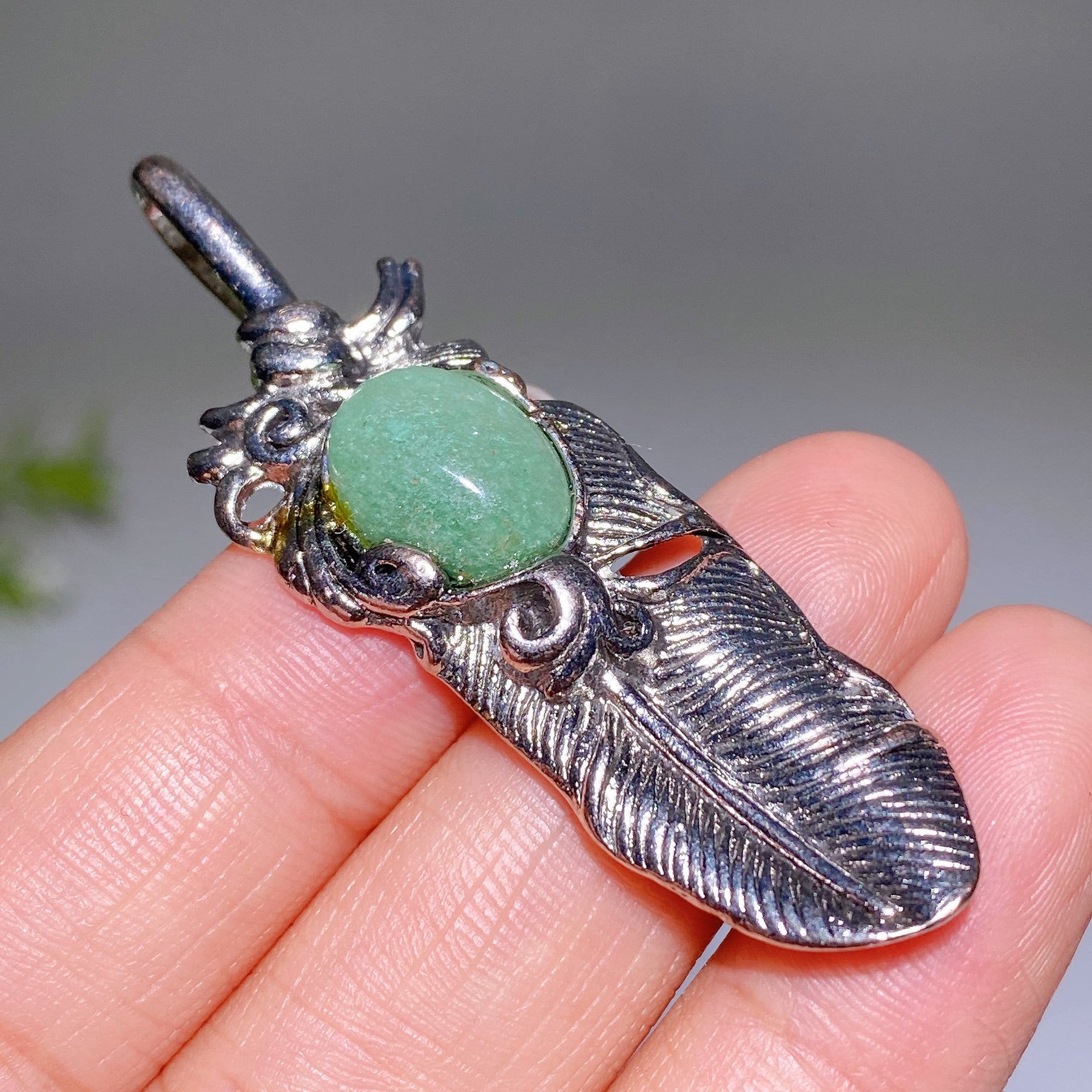 Crystal Metal Feather Pendant