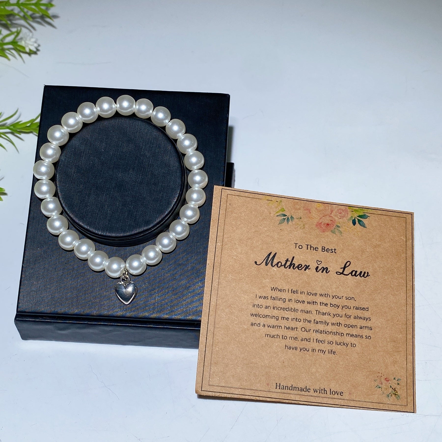 Mother's Day Gift 8mm Crystal Pearl Bracelet with Card