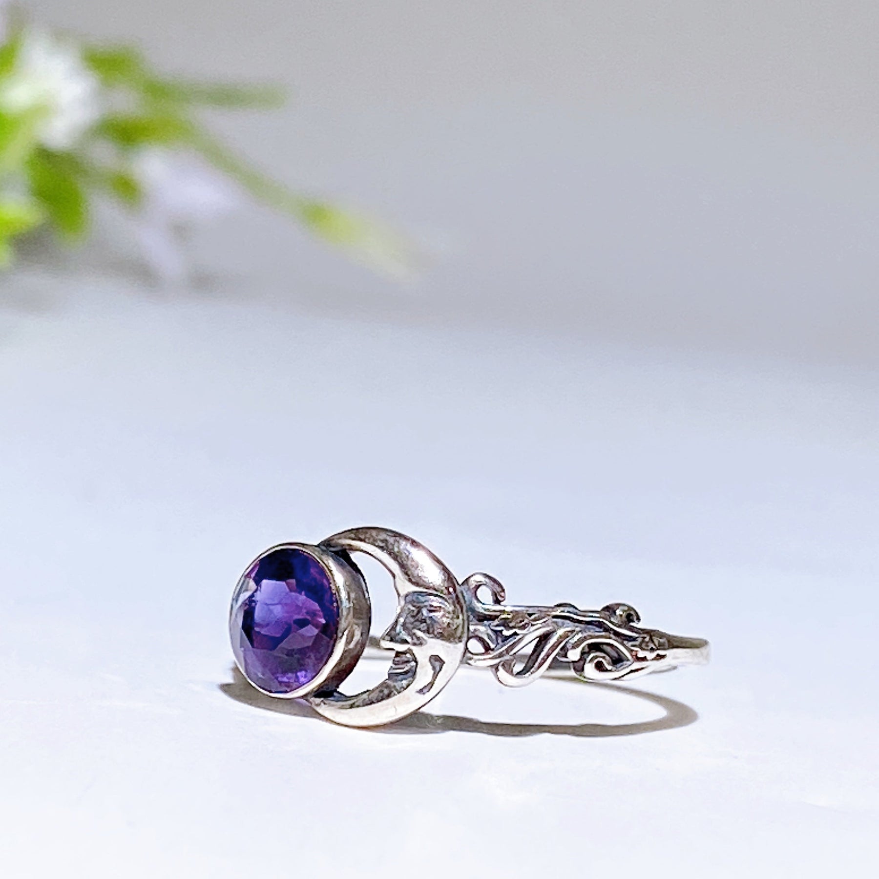 Sterling Silver Amethyst Moon Ring