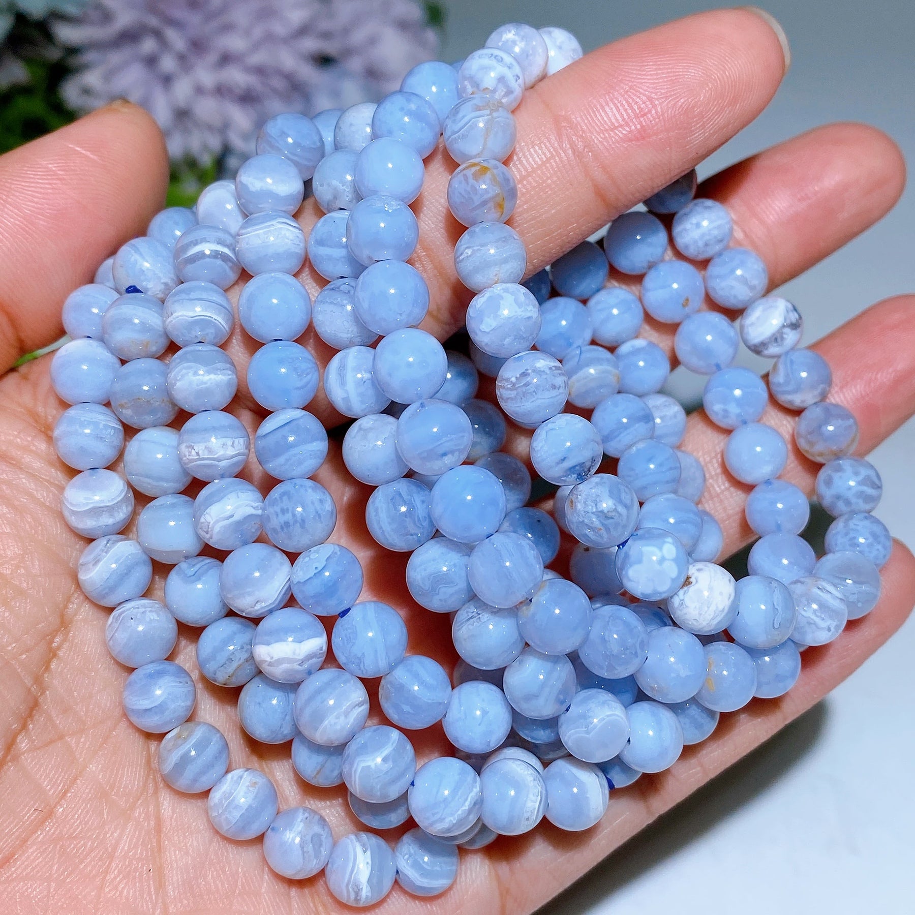 7-8.5mm Blue Lace Agate Bracelet