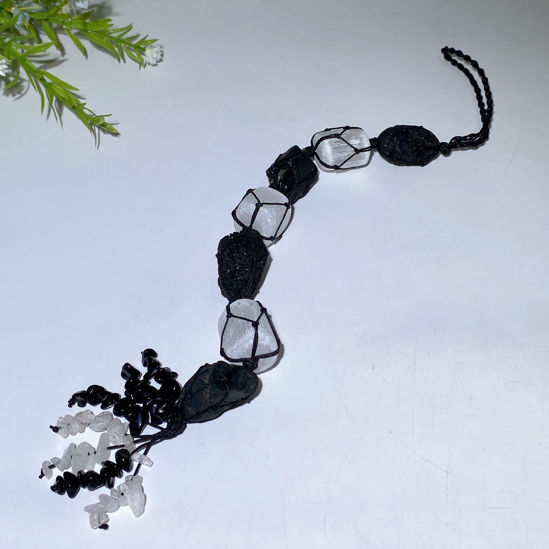 25cm Selenite Black Tourmaline Raw Stone Hanging