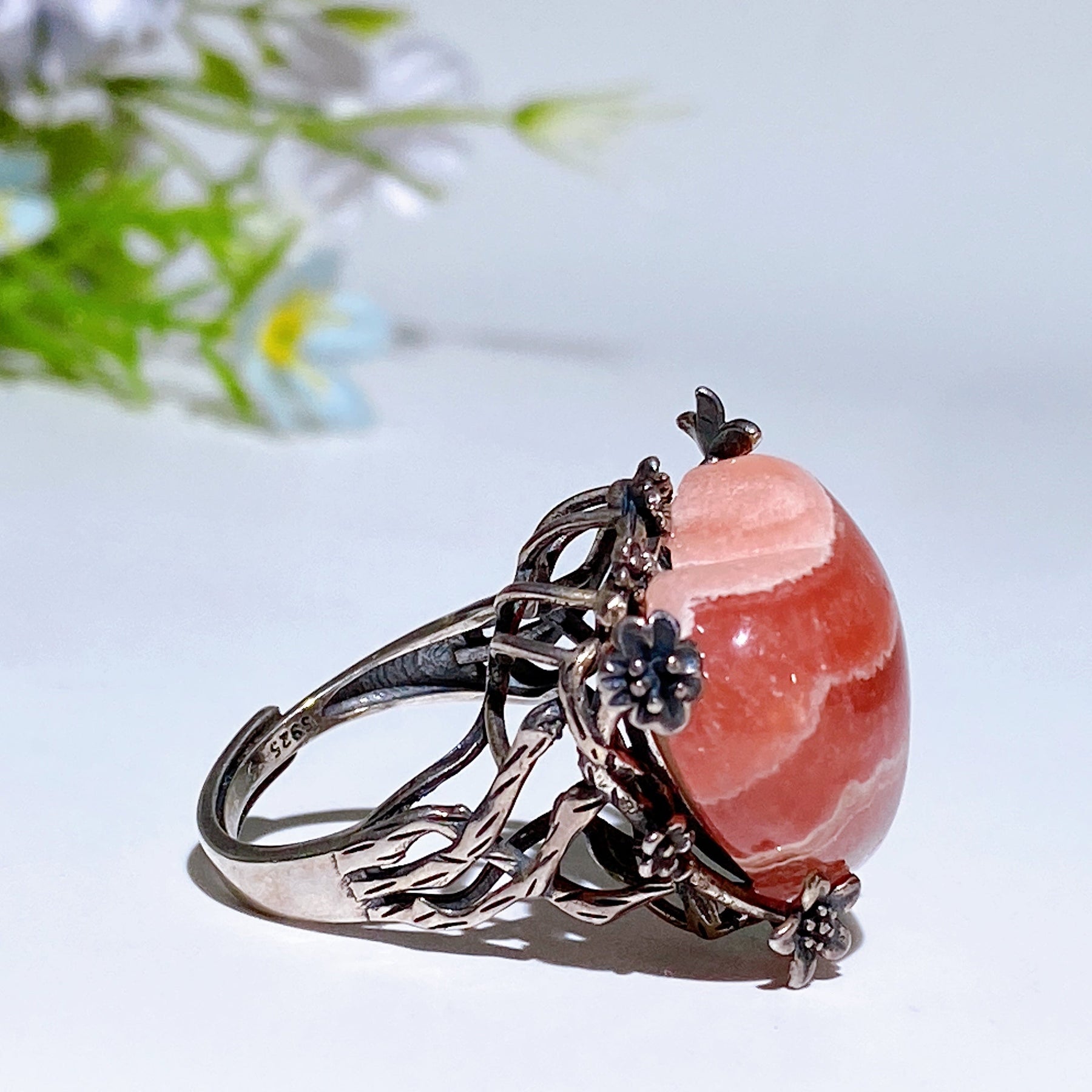 Sterling Silver Rhodochrosite Heart Ring