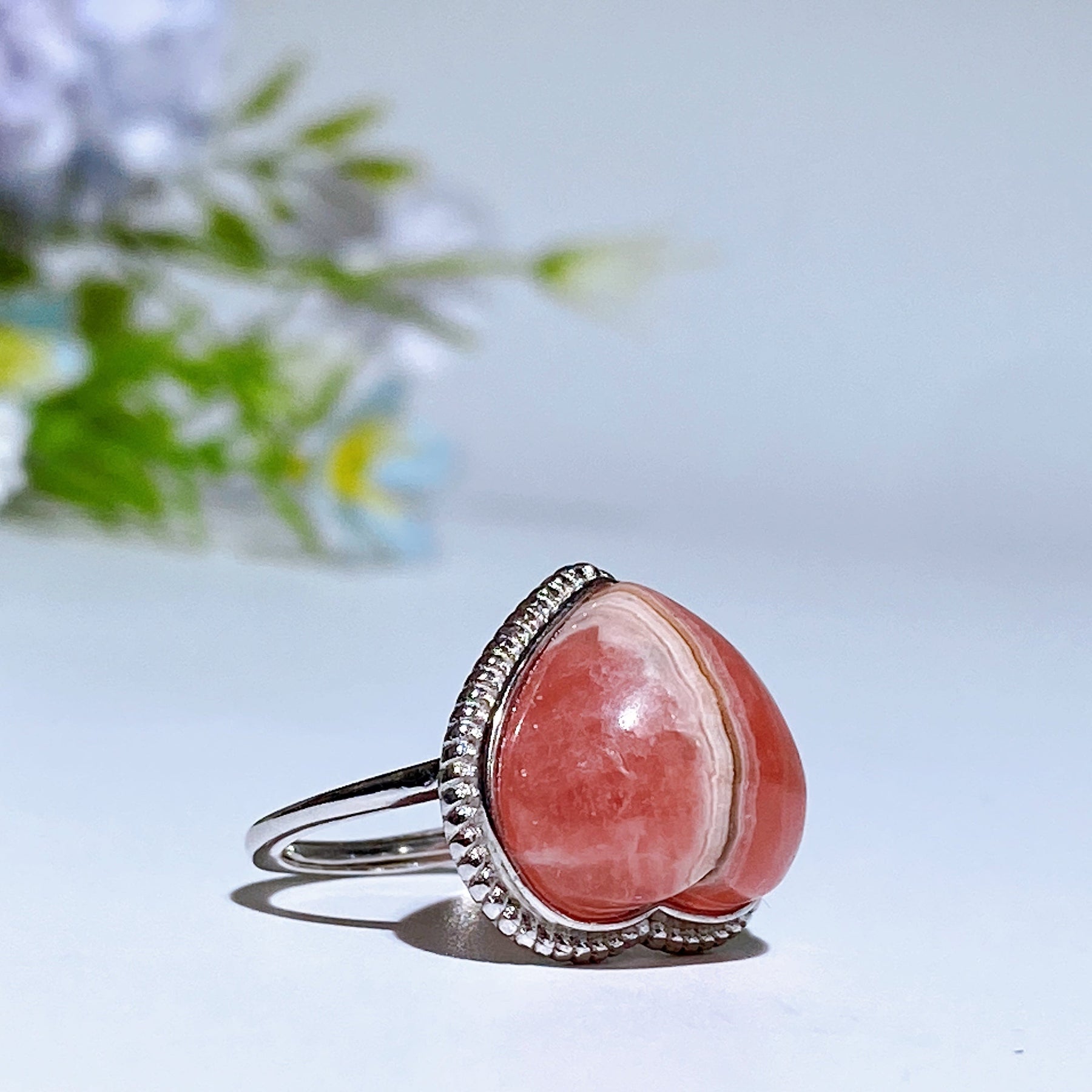 Sterling Silver Rhodochrosite Heart Ring