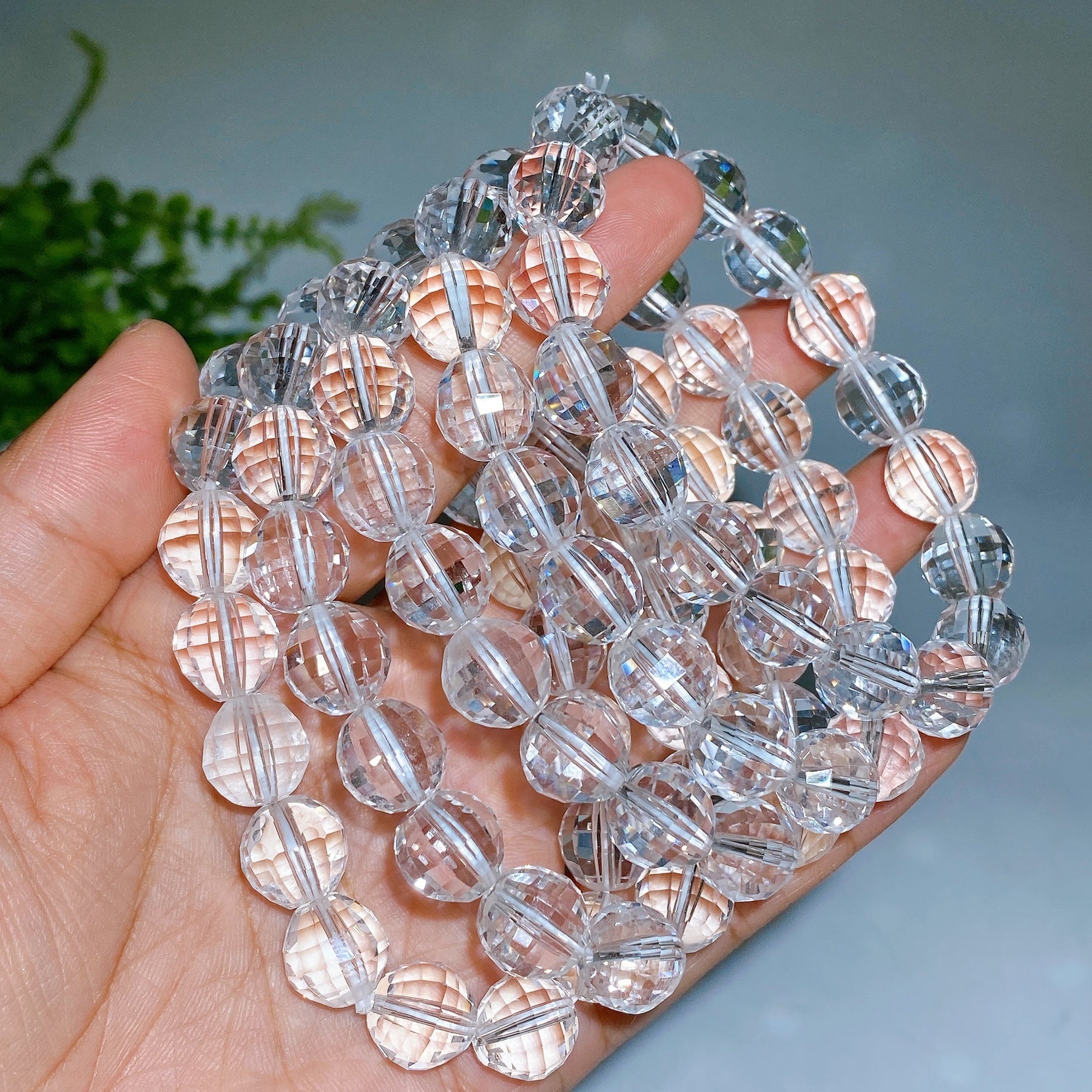 12mm Faceted Clear Quartz Bracelet