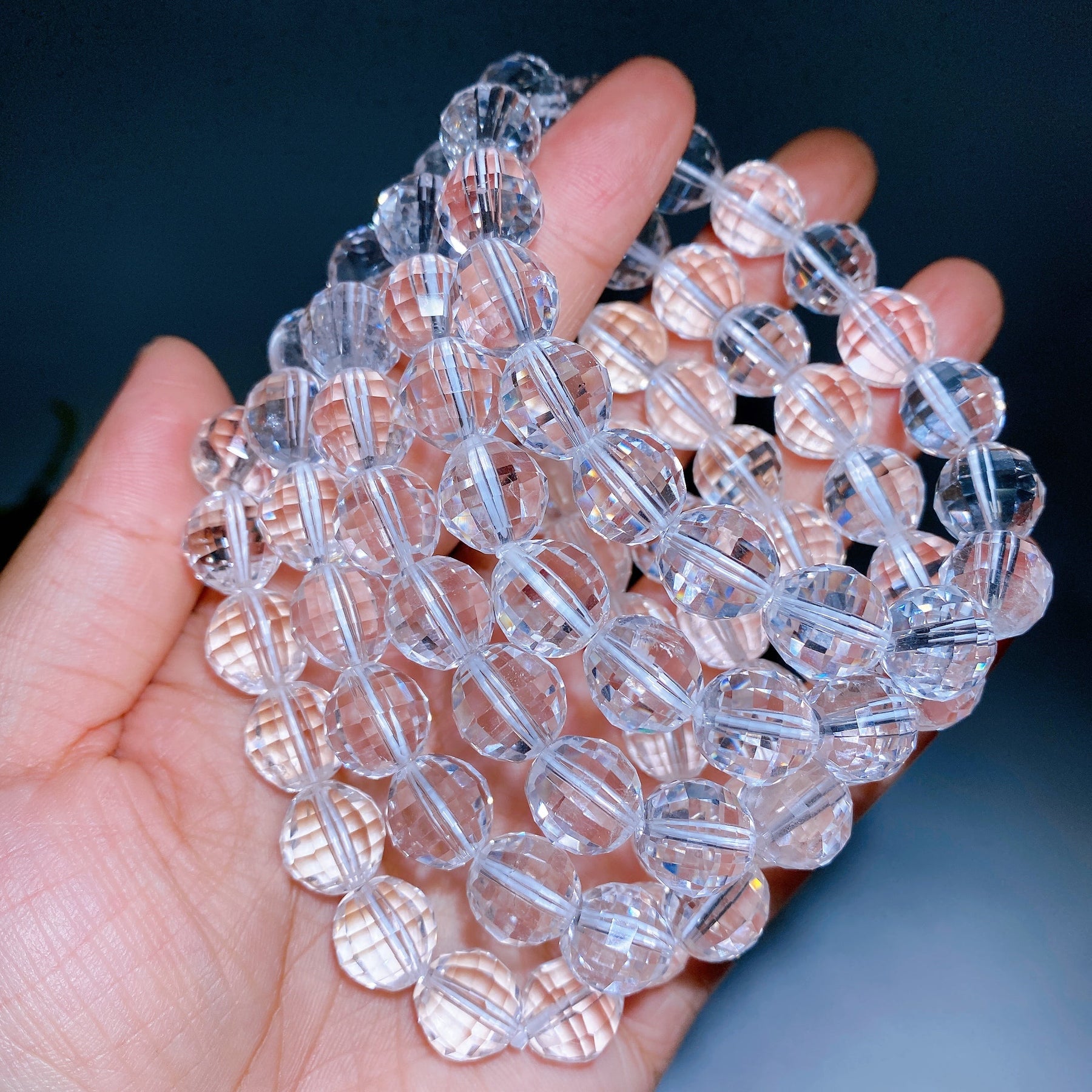 12mm Faceted Clear Quartz Bracelet