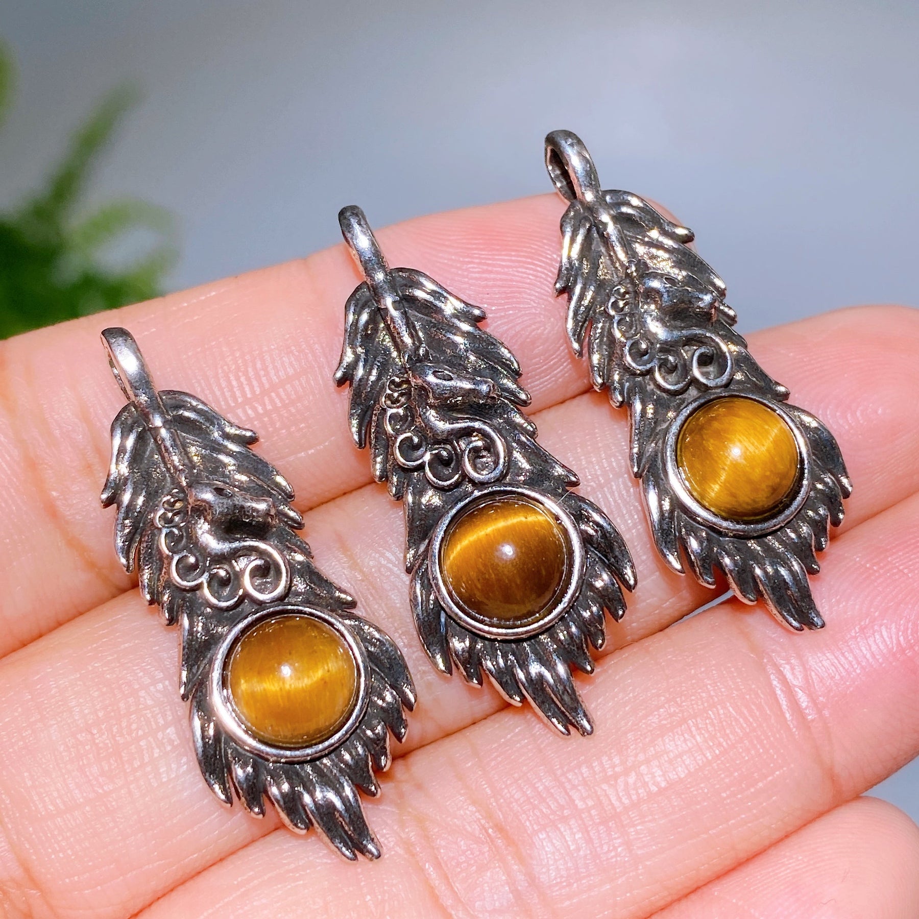 Abalone Shell Yellow Tiger's Eye Pendant