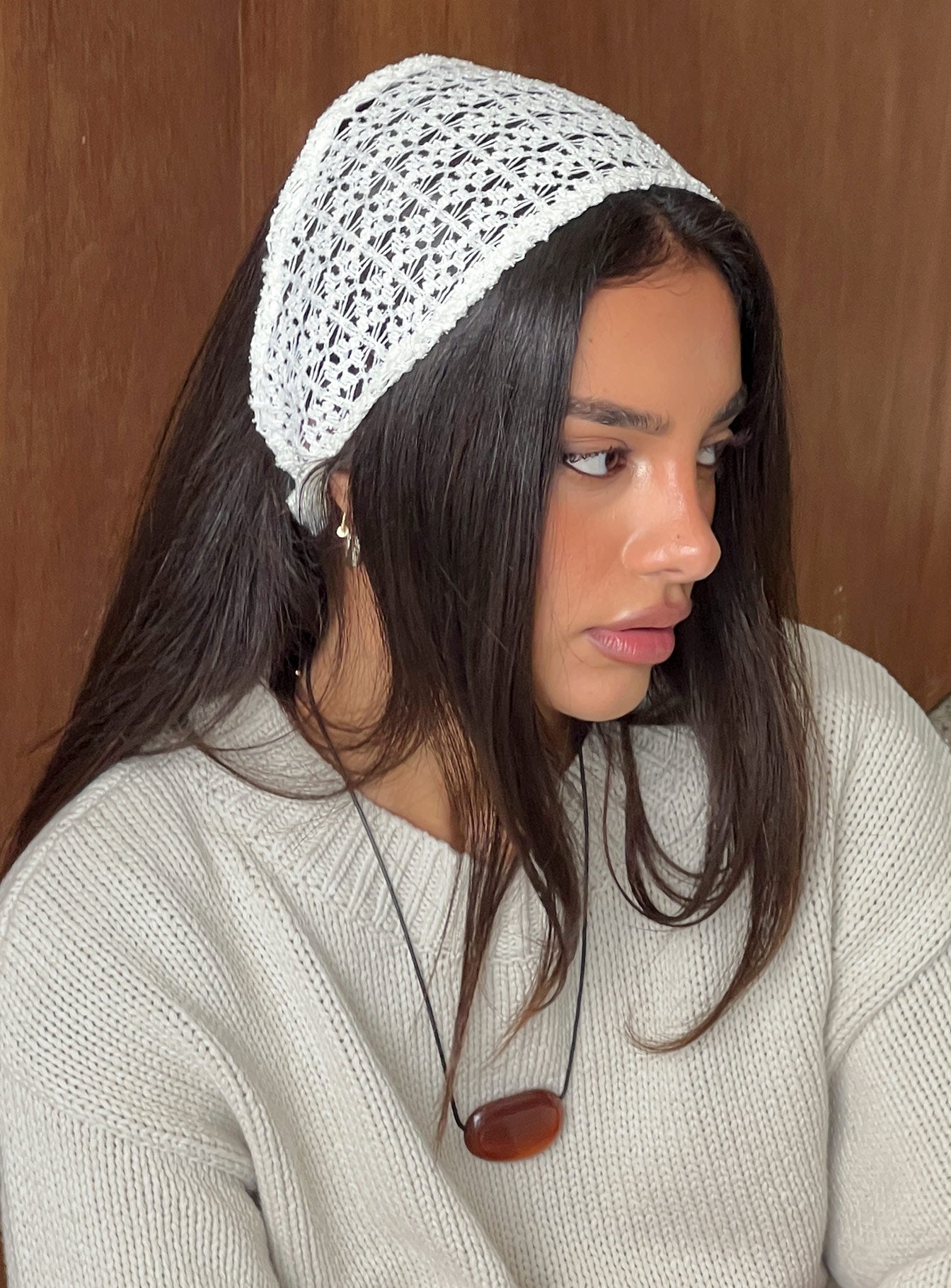 Keighla Crochet Hair Scarf Cream women's accessory by Ellevoria