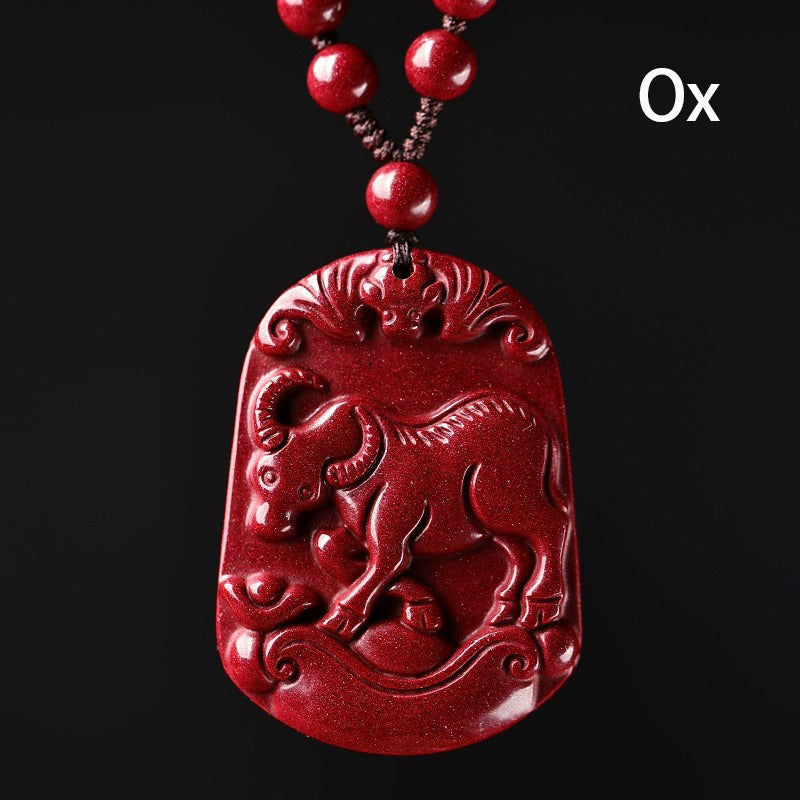 Hand-Carved Cinnabar Zodiac Pendants