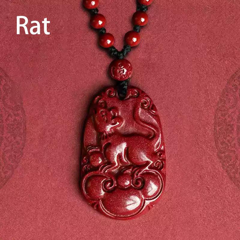 Hand-Carved Cinnabar Zodiac Cloud Pendants