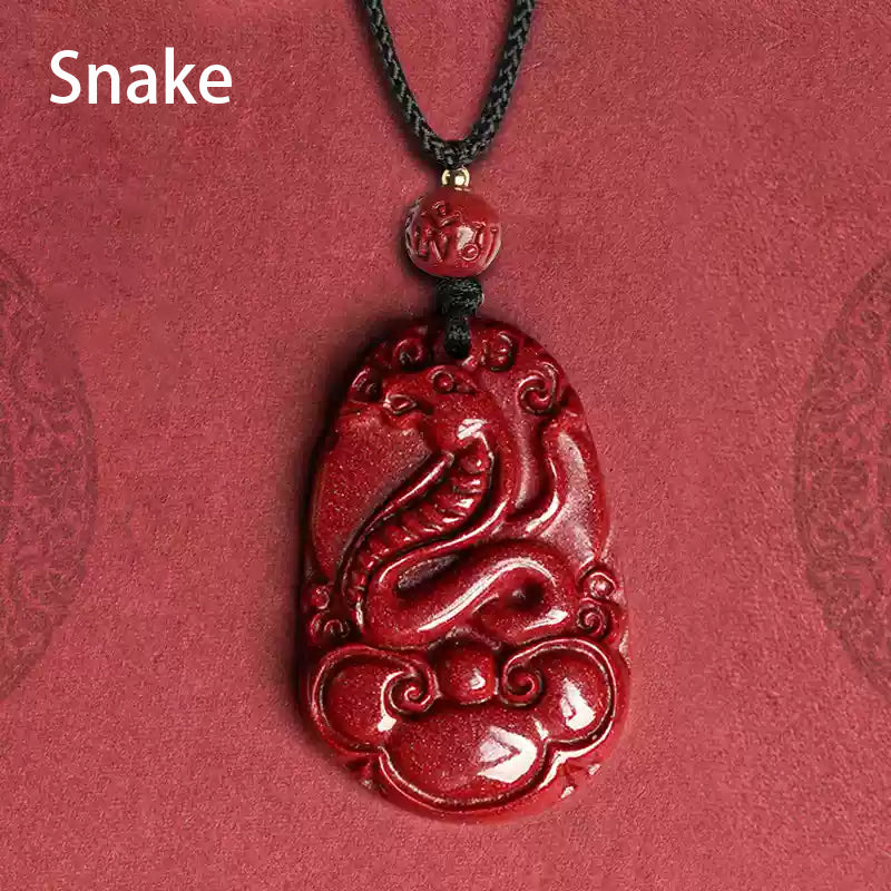 Hand-Carved Cinnabar Zodiac Cloud Pendants