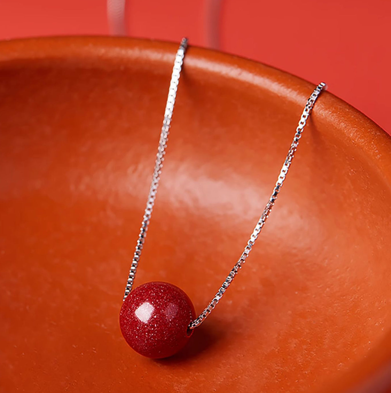 Minimalist Cinnabar Bead Silver Necklace