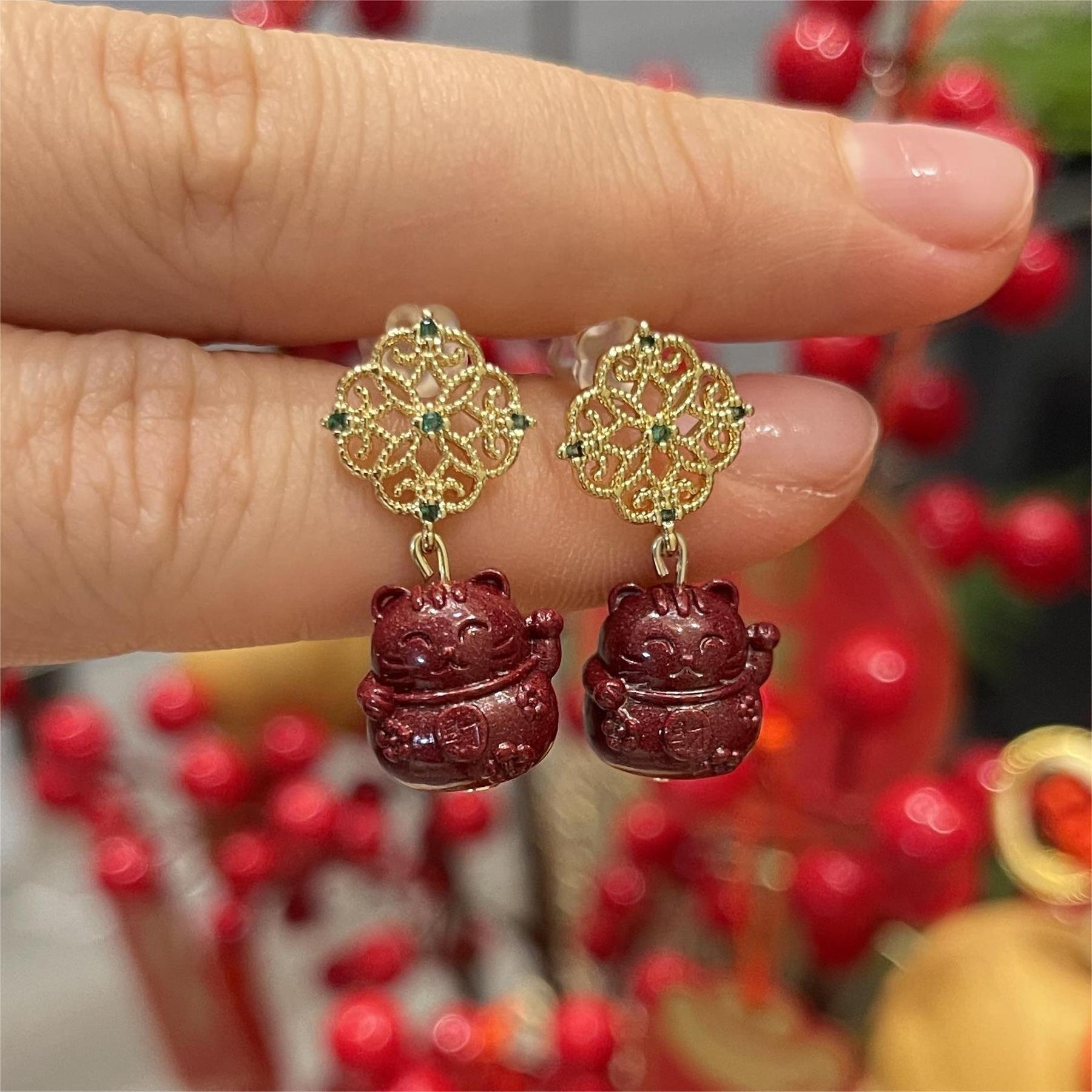 14k Gold Maneki Neko Earrings