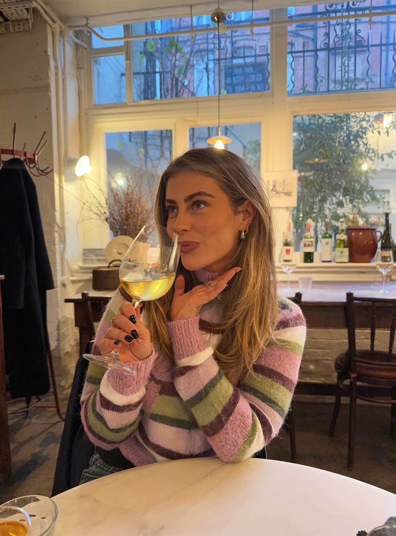 Keeva Zip Through Knit Jumper Pink / Green Stripe women's sweater by Ellevoria