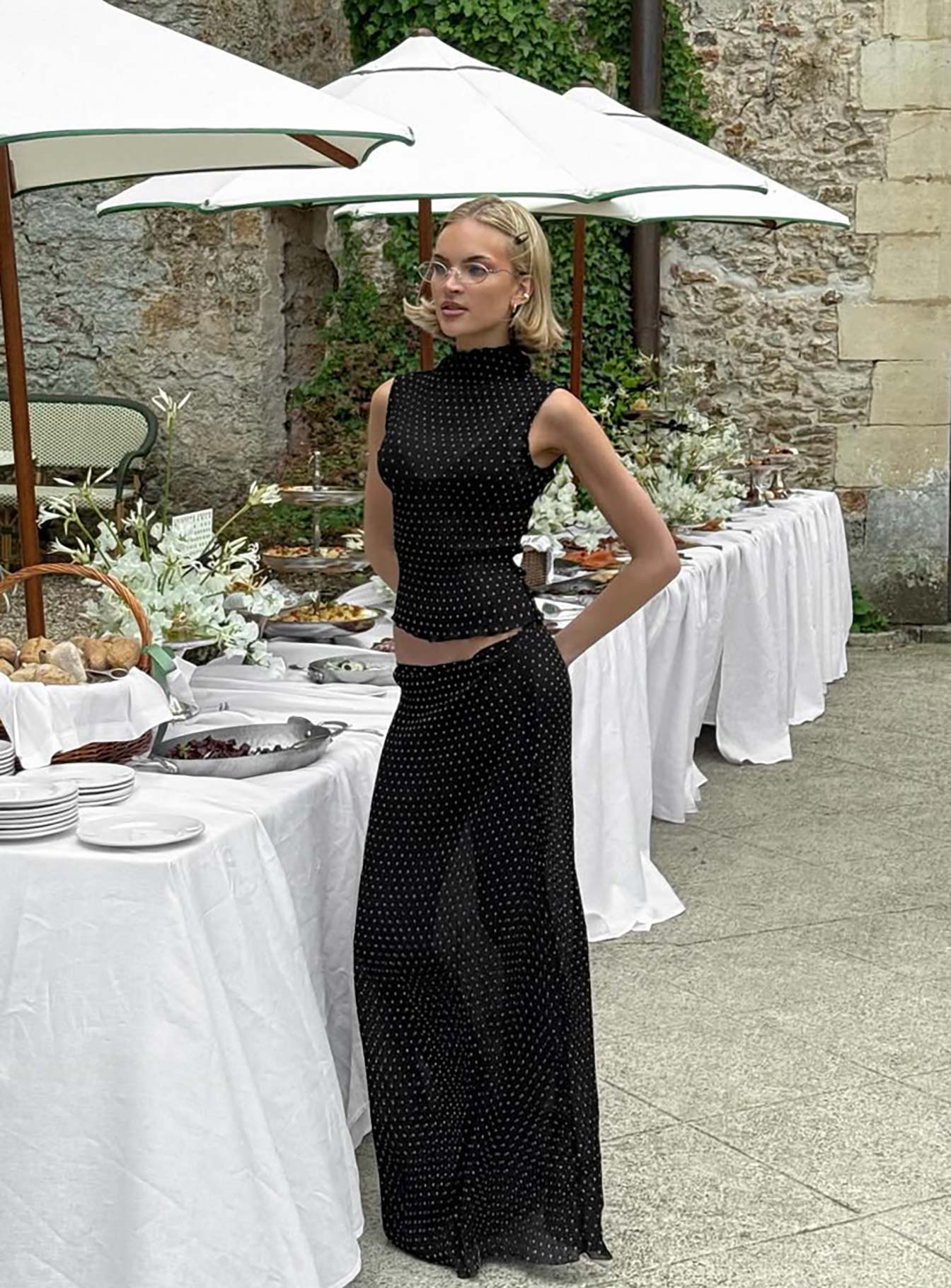 Ford Maxi Skirt Onyx Polka Dot women's skirt by Ellevoria