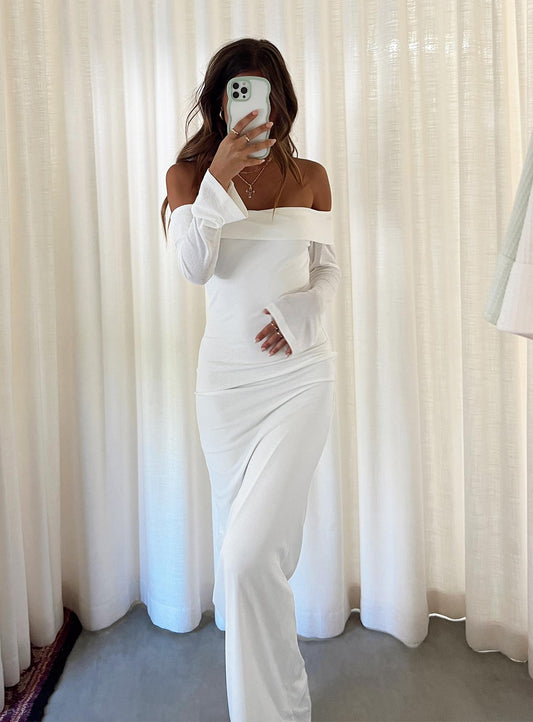 Maida Long Sleeve Maxi Dress White - women's maxi dress by Ellevoria