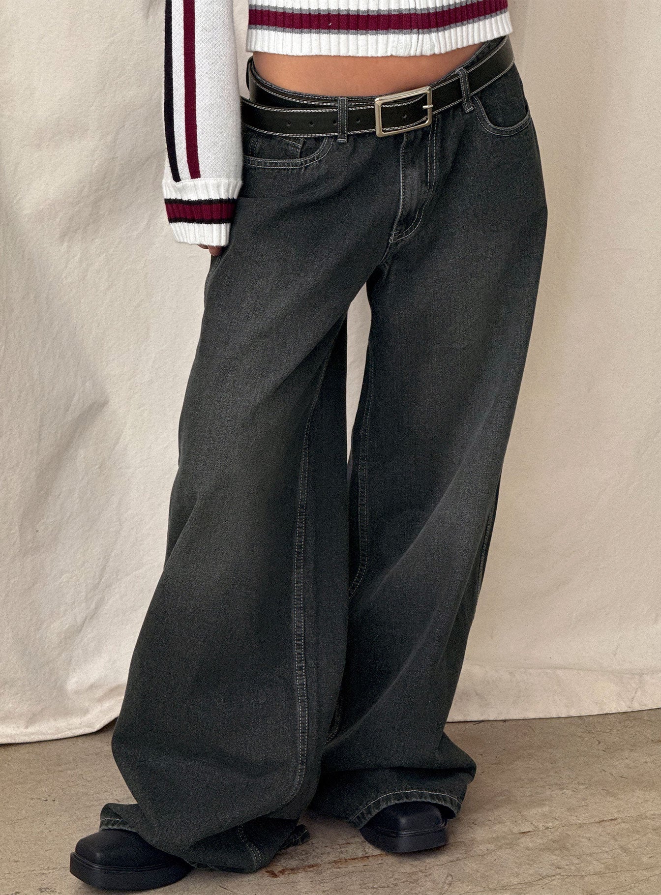 Ramos Low Rise Wide Leg Jeans Grey Wash women's denim jeans by Ellevoria