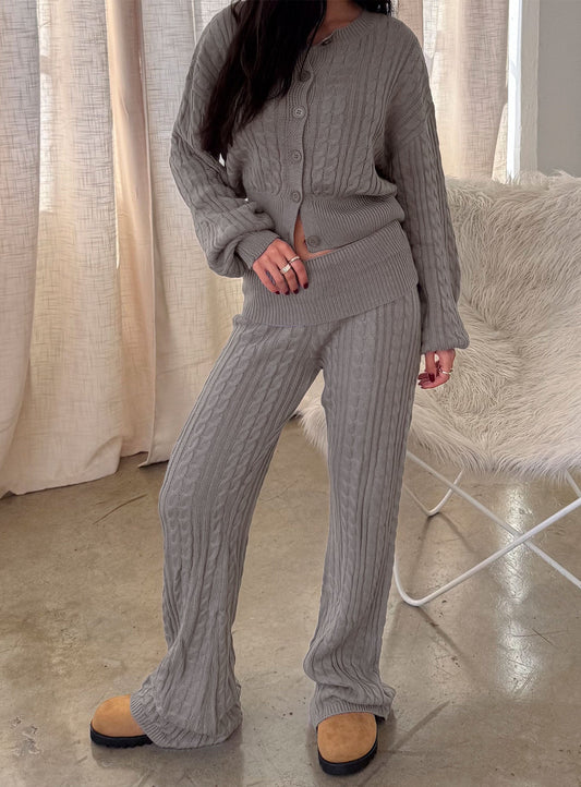Baleigh Cable Knit Foldover Pants Grey women's pant set by Ellevoria