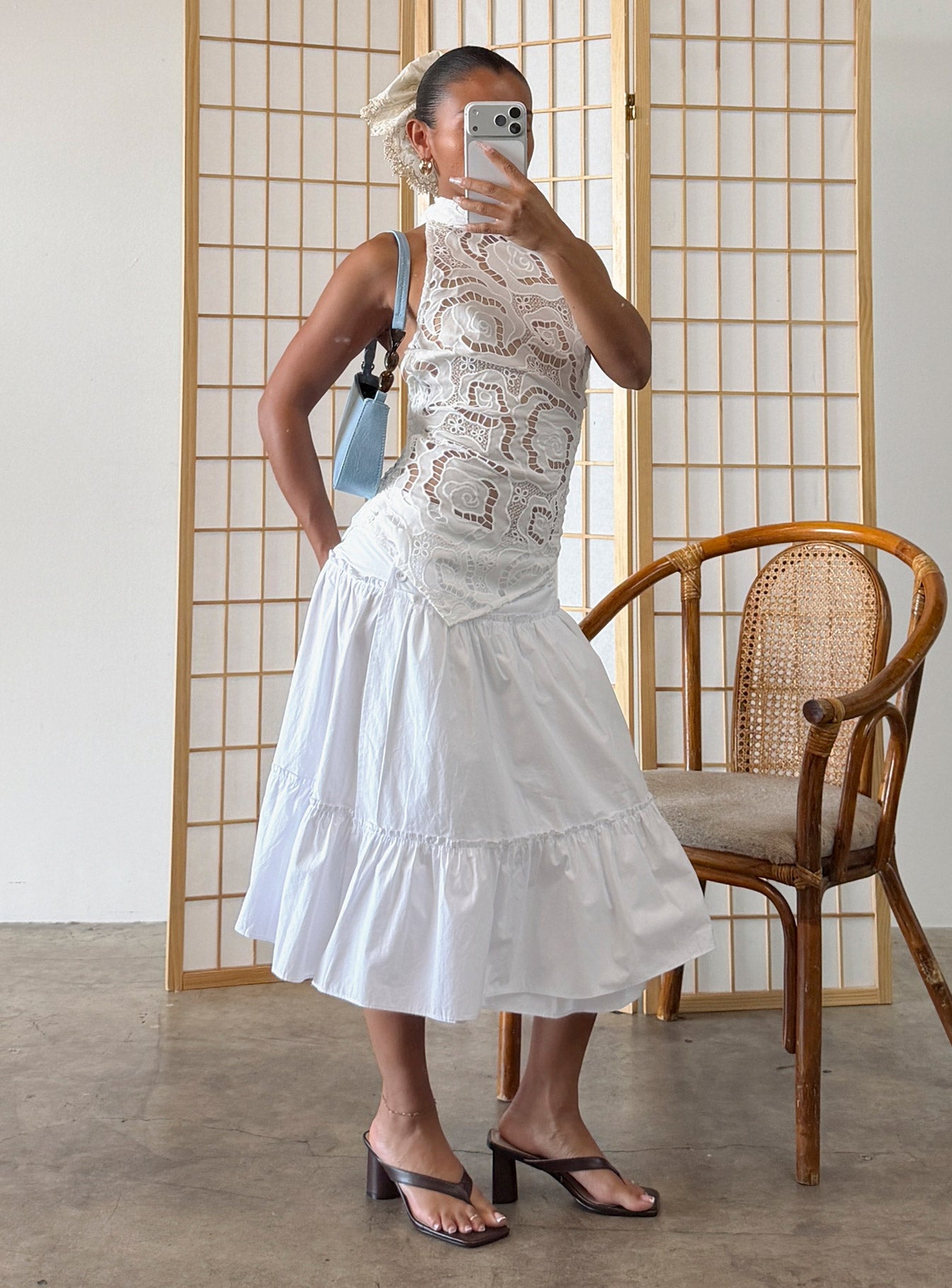 Cascades Low Rise Midi Skirt White women's skirt by Ellevoria