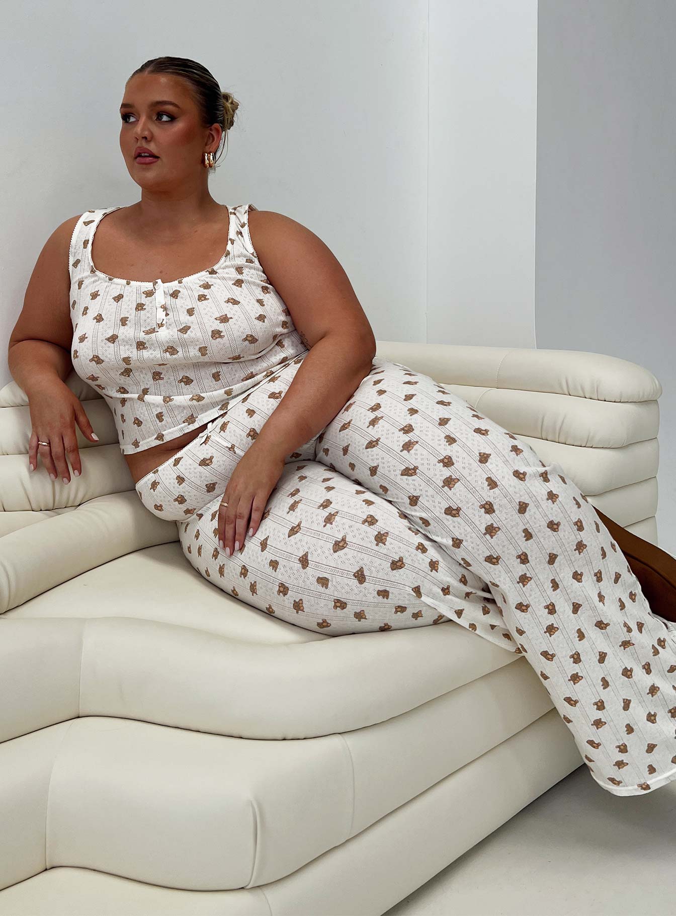 Sleepytea Pointelle Sleep Pant Multi Curve women's pant set by Ellevoria
