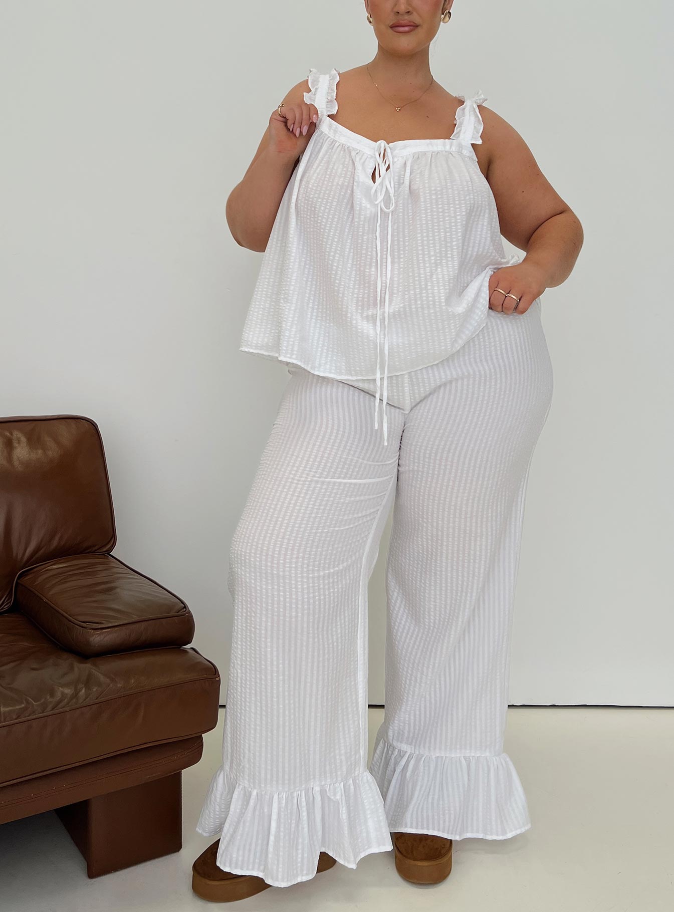 Santabelle Frill Pants White Curve women's pant set by Ellevoria