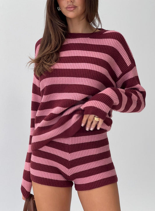 Whole New World Knit Set Pink Stripe women's matching set by Ellevoria