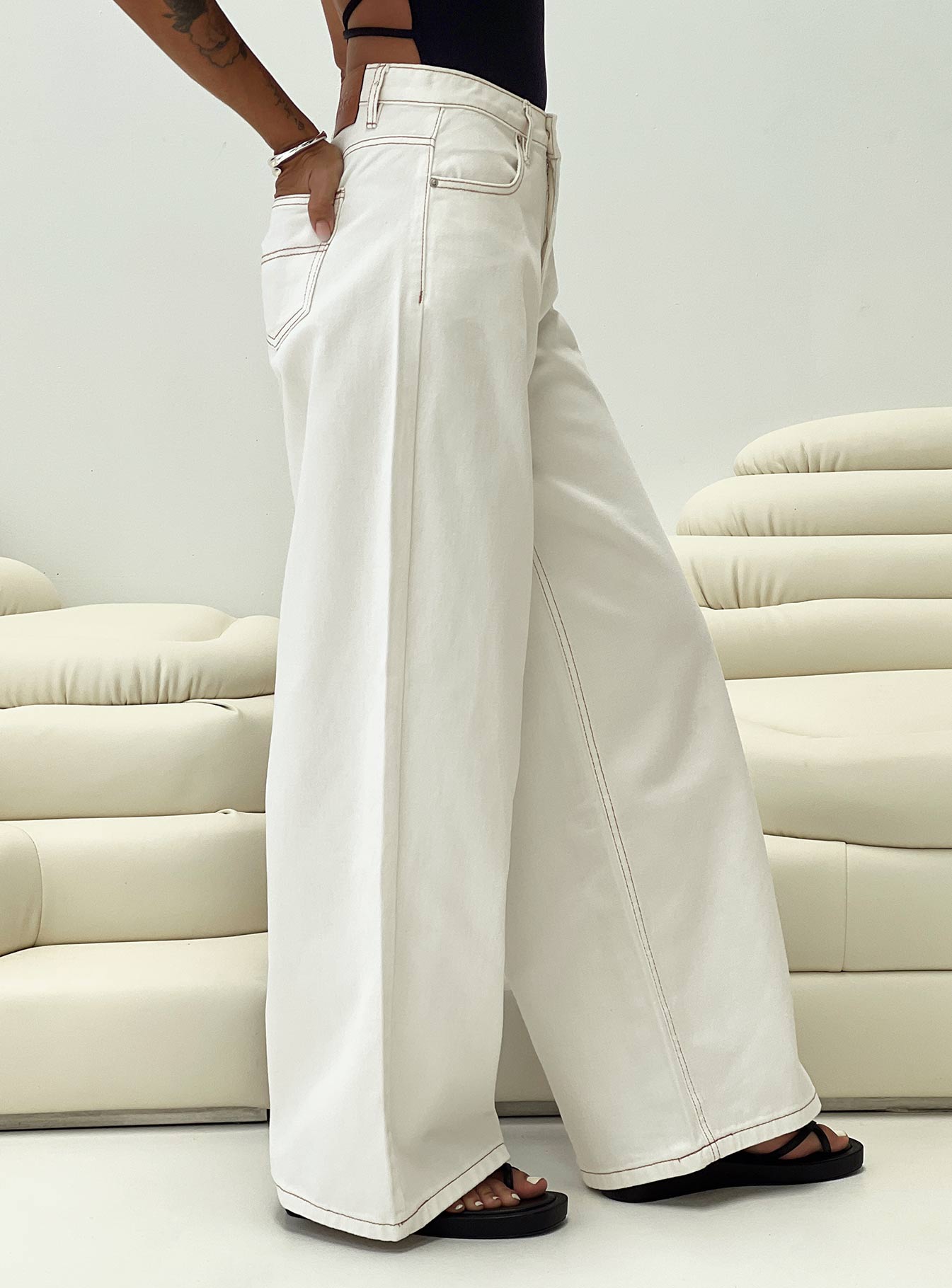 Naylor Mid Rise Wide Leg Jeans Cream women's denim jeans by Ellevoria