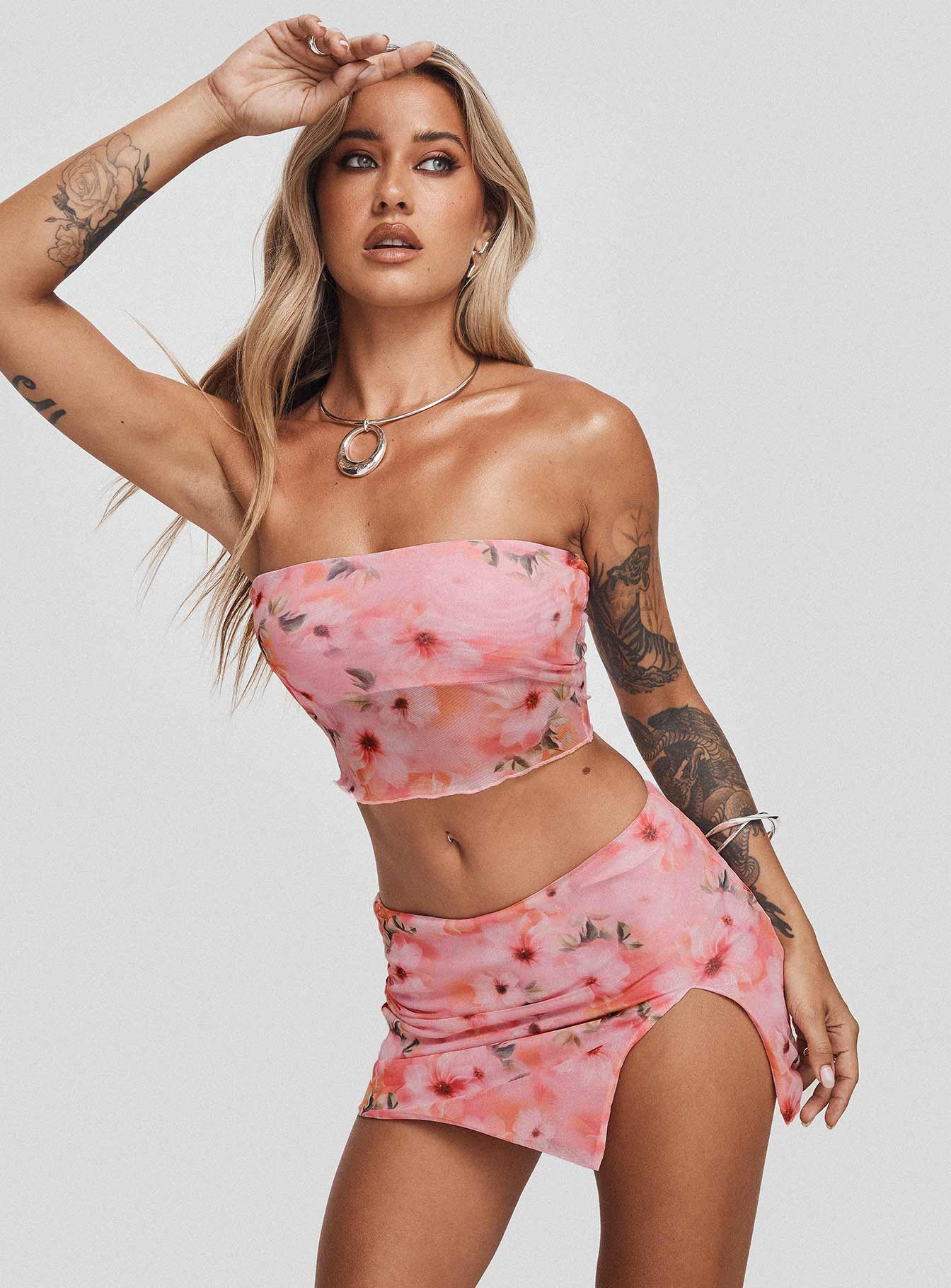 Corella Set Digital Pink Floral women's skirt set by Ellevoria