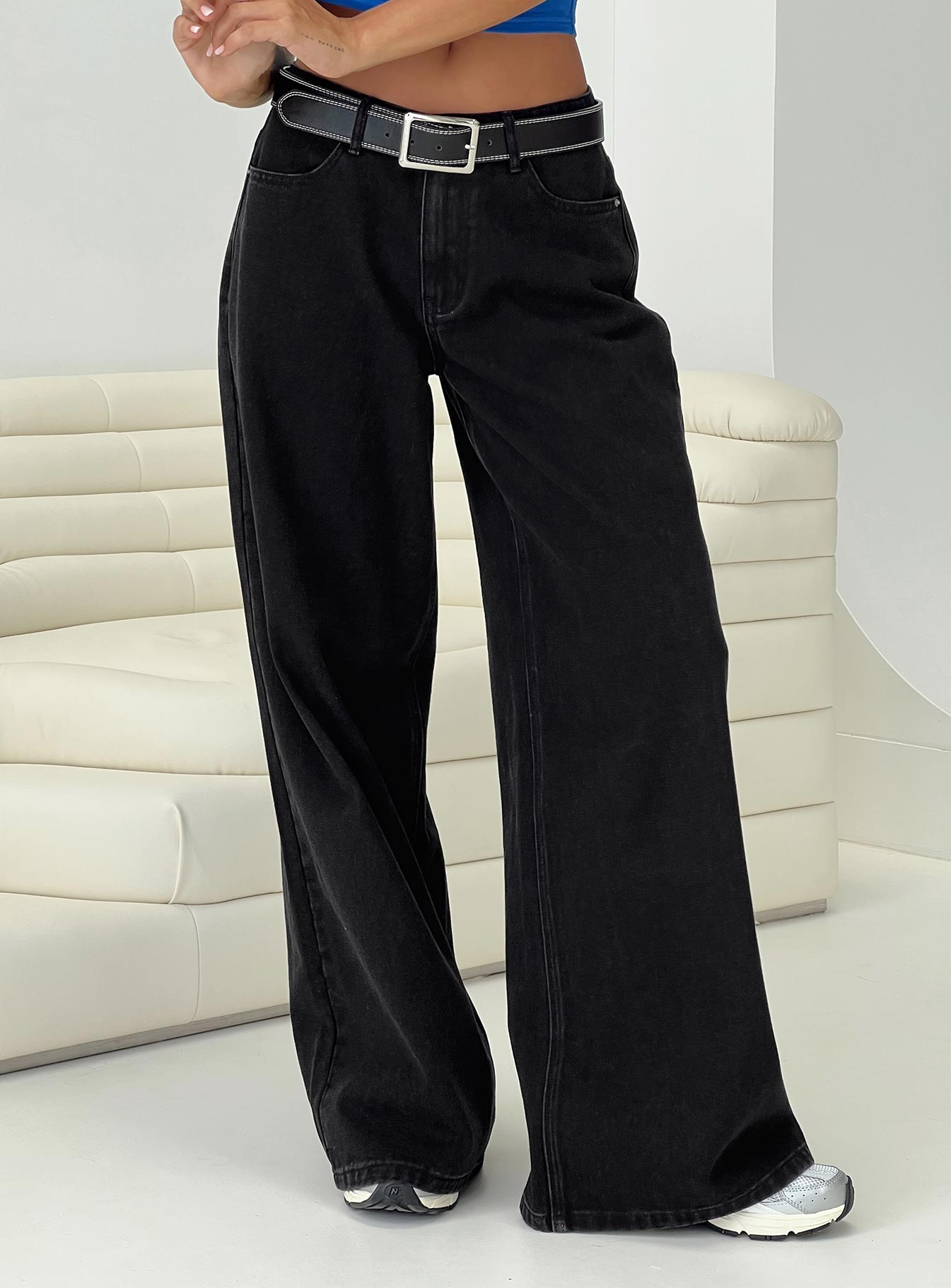 Naylor Mid Rise Wide Leg Jeans Washed Black Denim women's denim jeans by Ellevoria