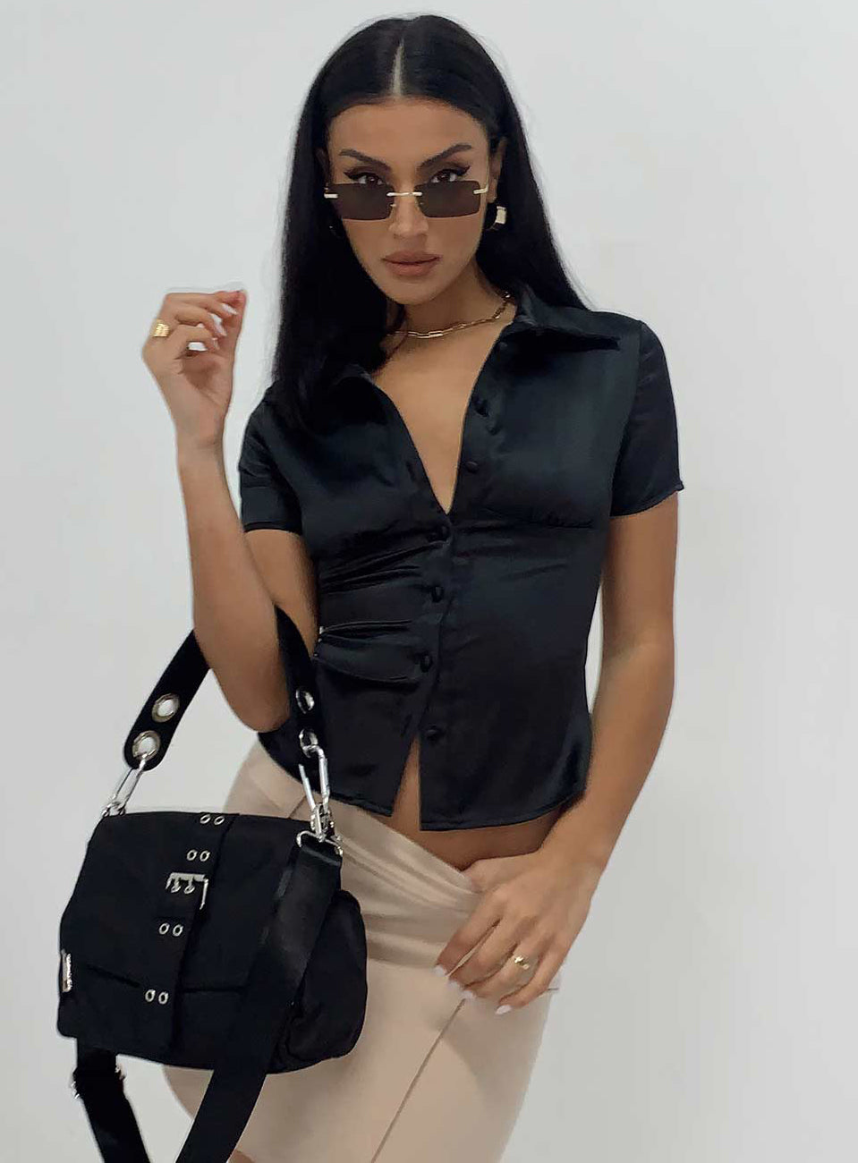 Bessie Top Black - women's shirt by Ellevoria