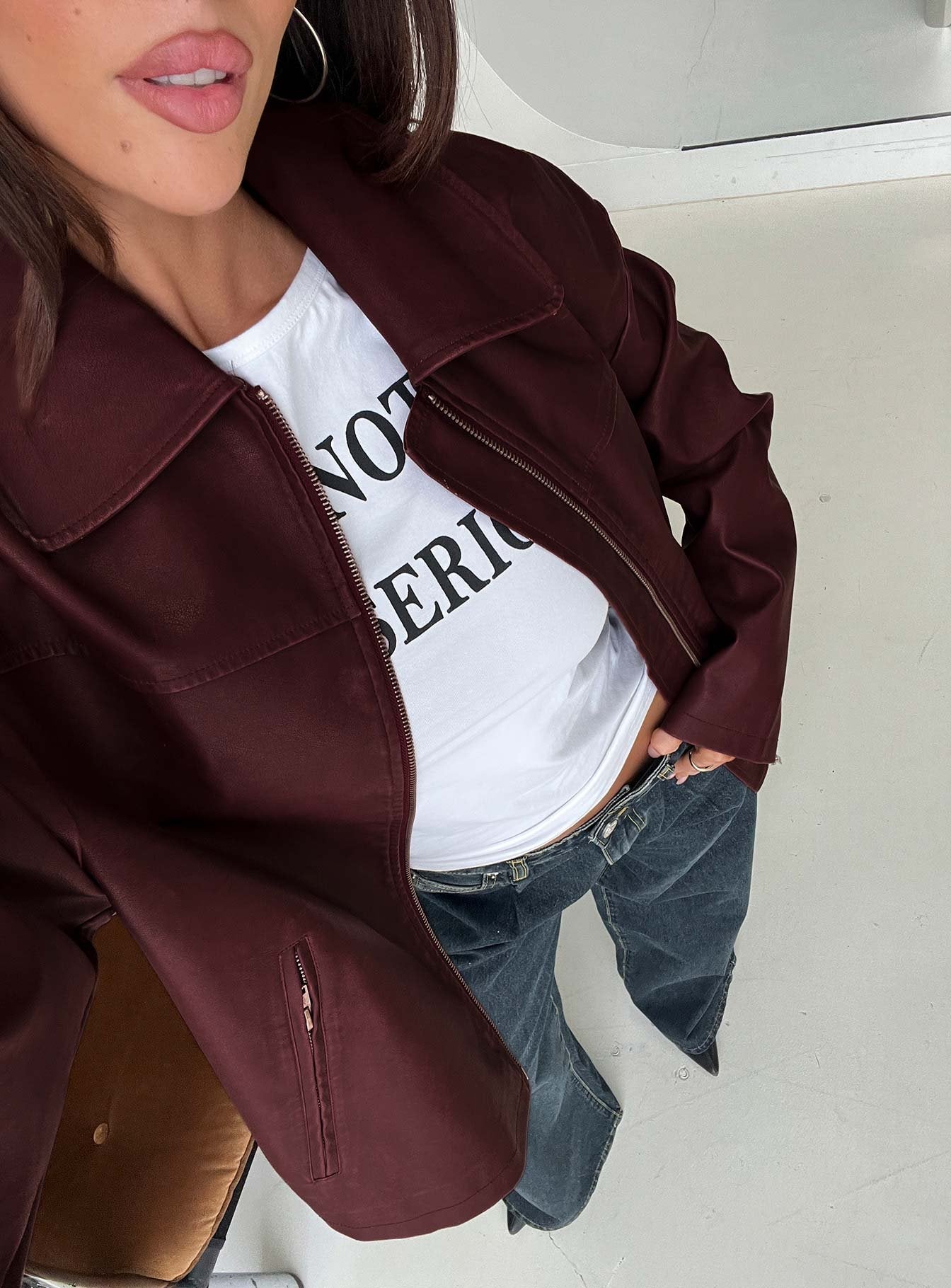 Napoleon Faux Leather Jacket Burgundy women's jacket by Ellevoria