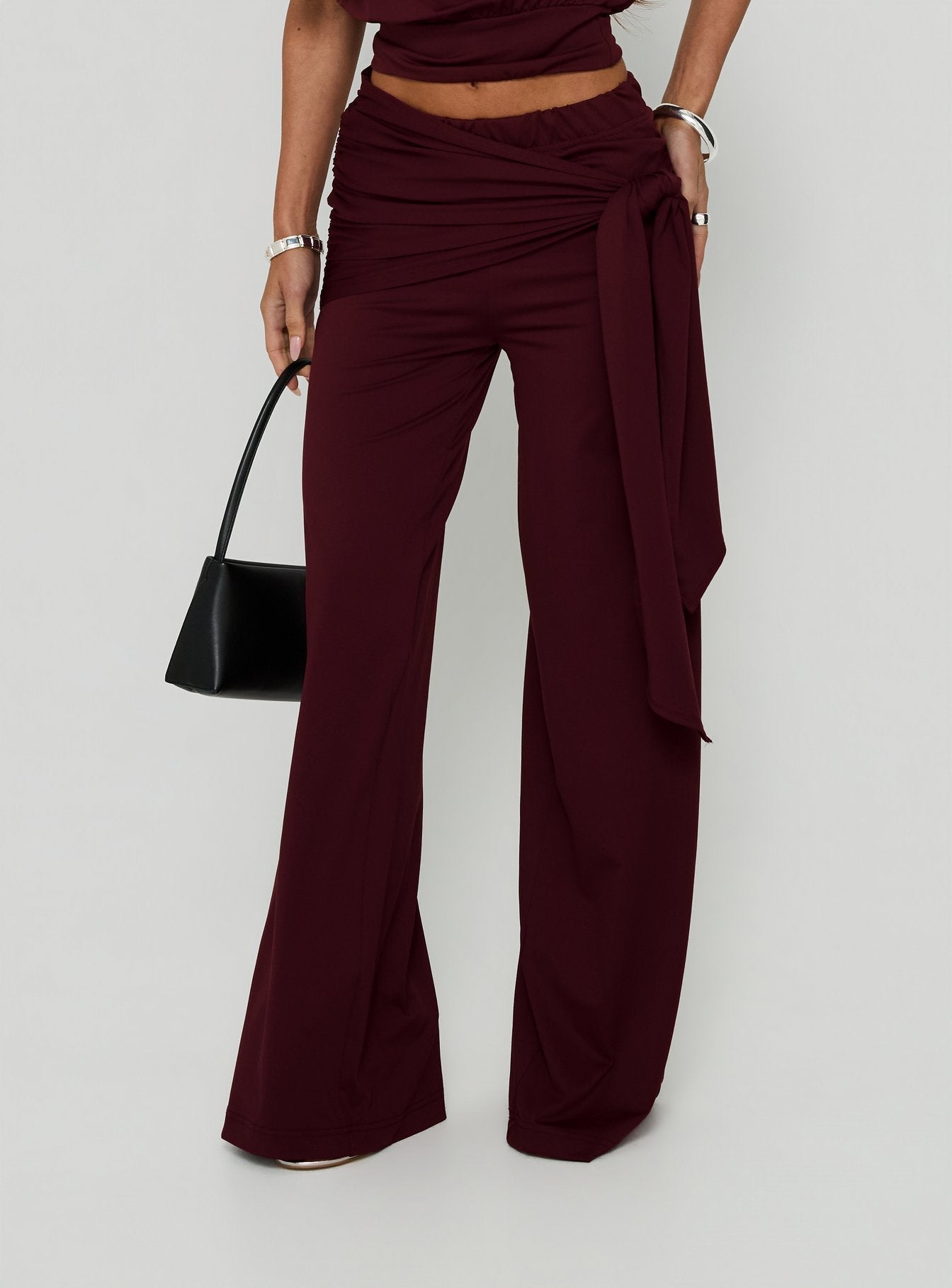 Hadlia Tie Waist Pants Burgundy women's pant set by Ellevoria