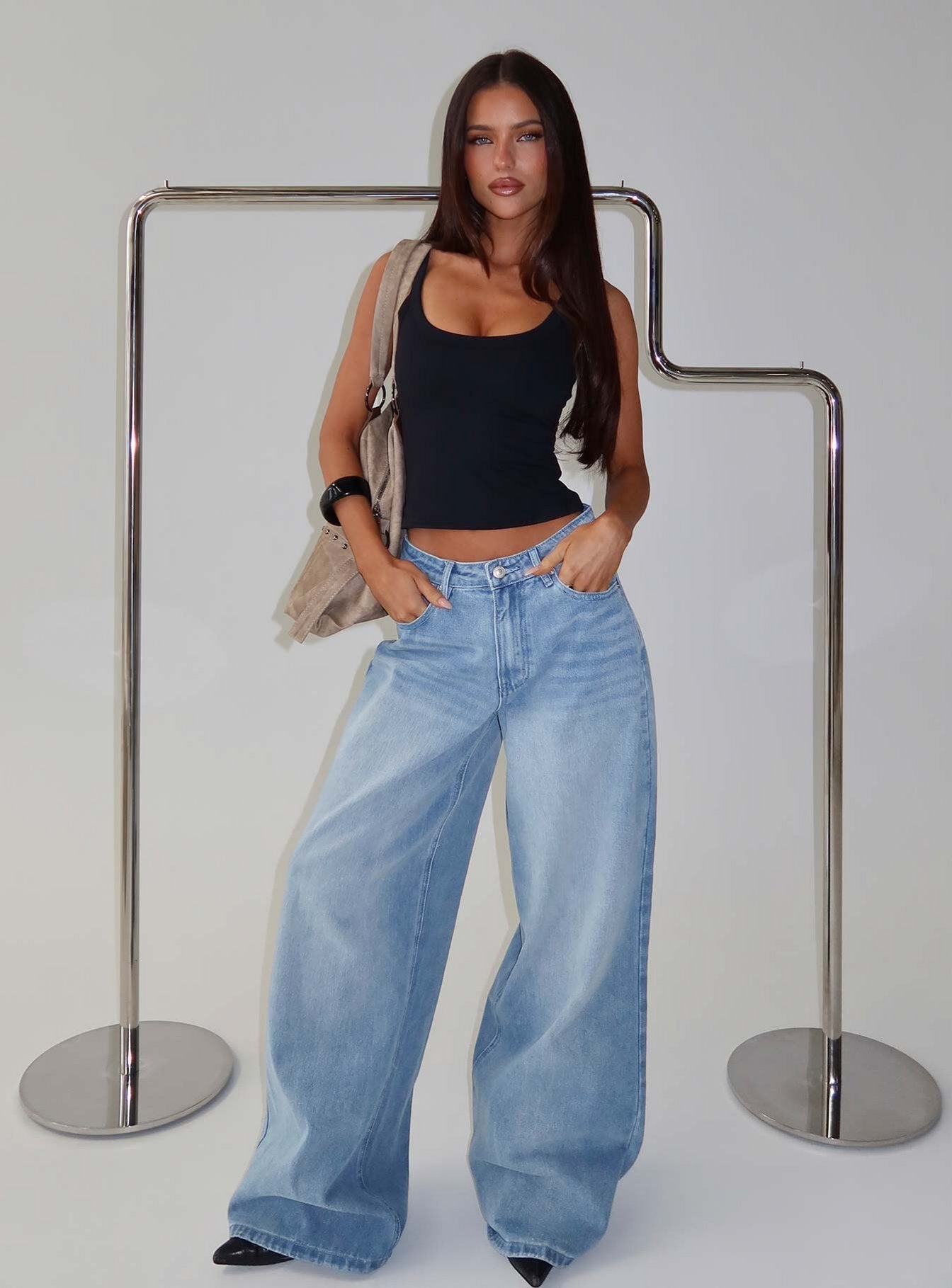 Naylor Mid Rise Wide Leg Jeans Light Blue Wash women's denim jeans by Ellevoria