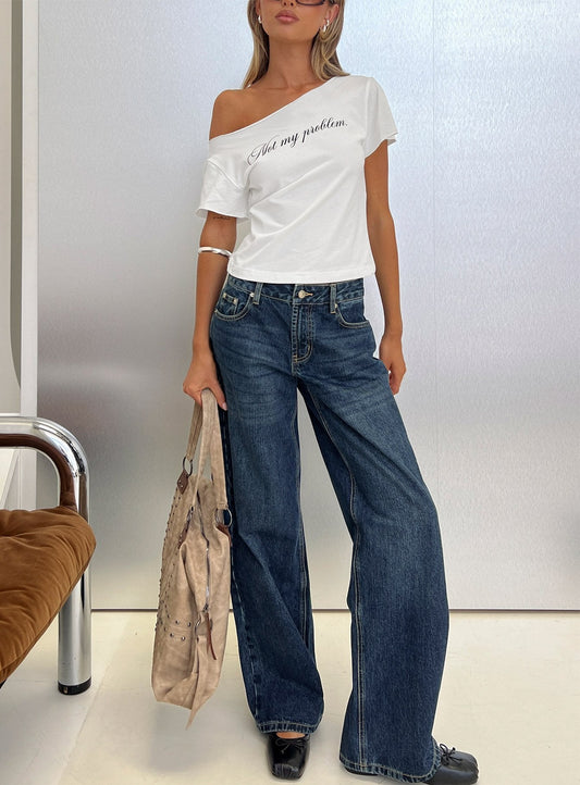 Serenitia Mid Rise Relaxed Jeans Dark Blue Wash women's denim jeans by Ellevoria