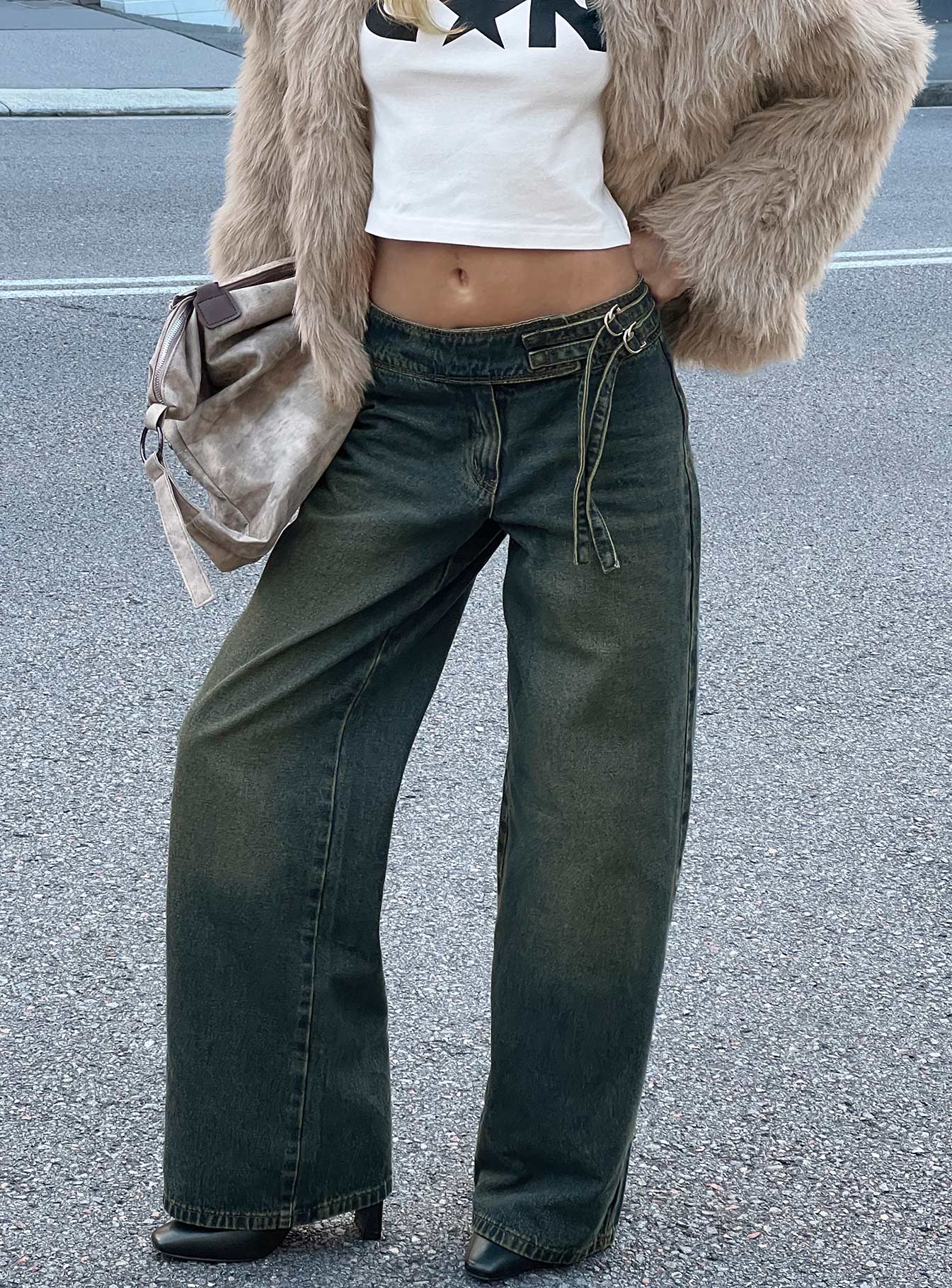 Boxie Mid Rise Wide Leg Jeans Vintage Wash women's denim jeans by Ellevoria
