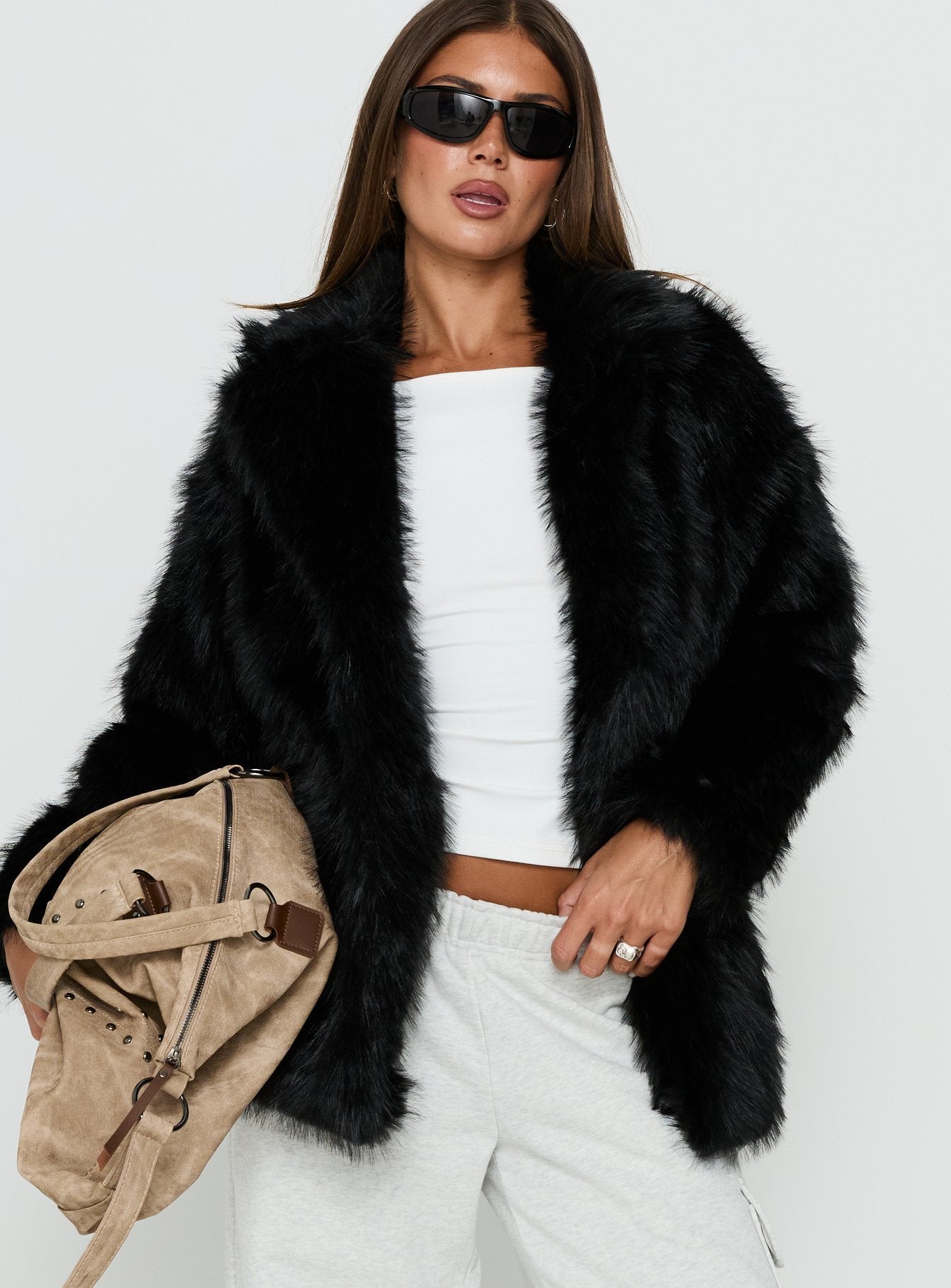 Super Trouper Faux Fur Jacket Black women's jacket by Ellevoria