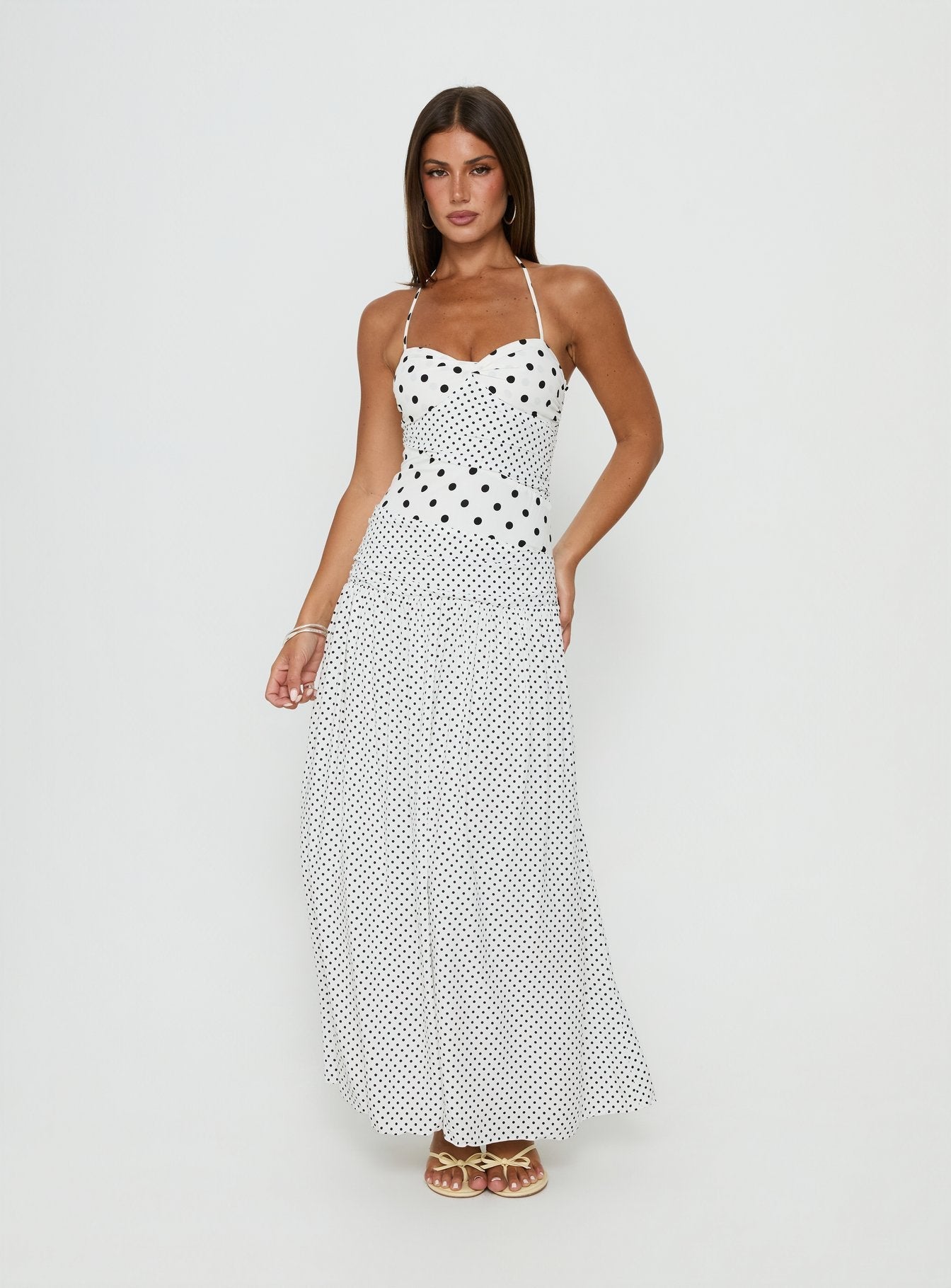 Marguerite Halter Maxi Dress White Polka Petite - women's maxi dress by Ellevoria - view 2