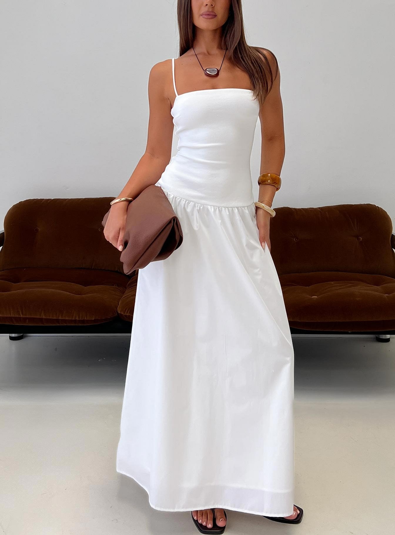 Erroll Drop Waist Knit Maxi Dress White - women's maxi dress by Ellevoria