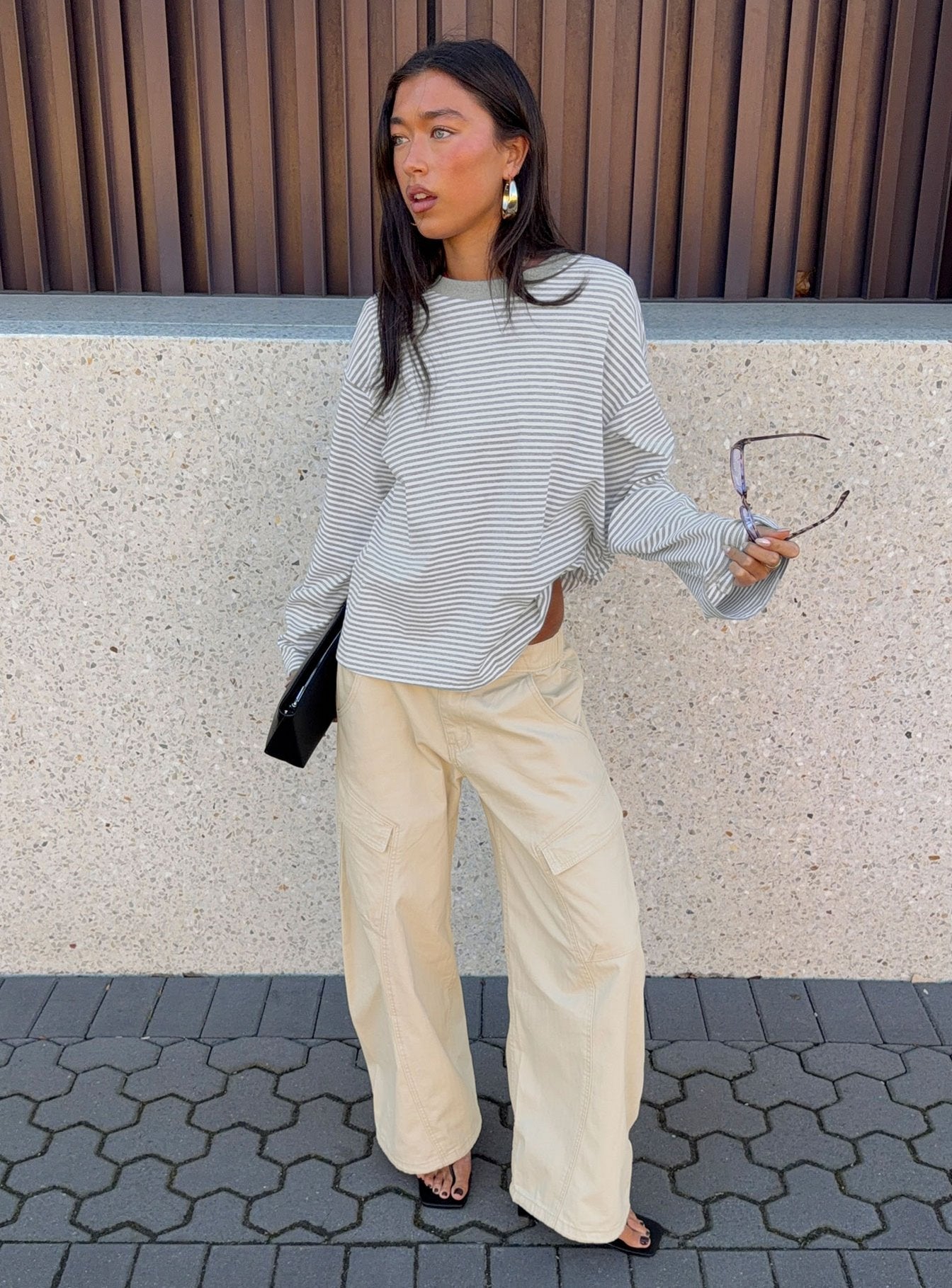 Selective Memory Low Rise Wide Leg Cargo Pants Cream - loose fit women's bottoms by Ellevoria