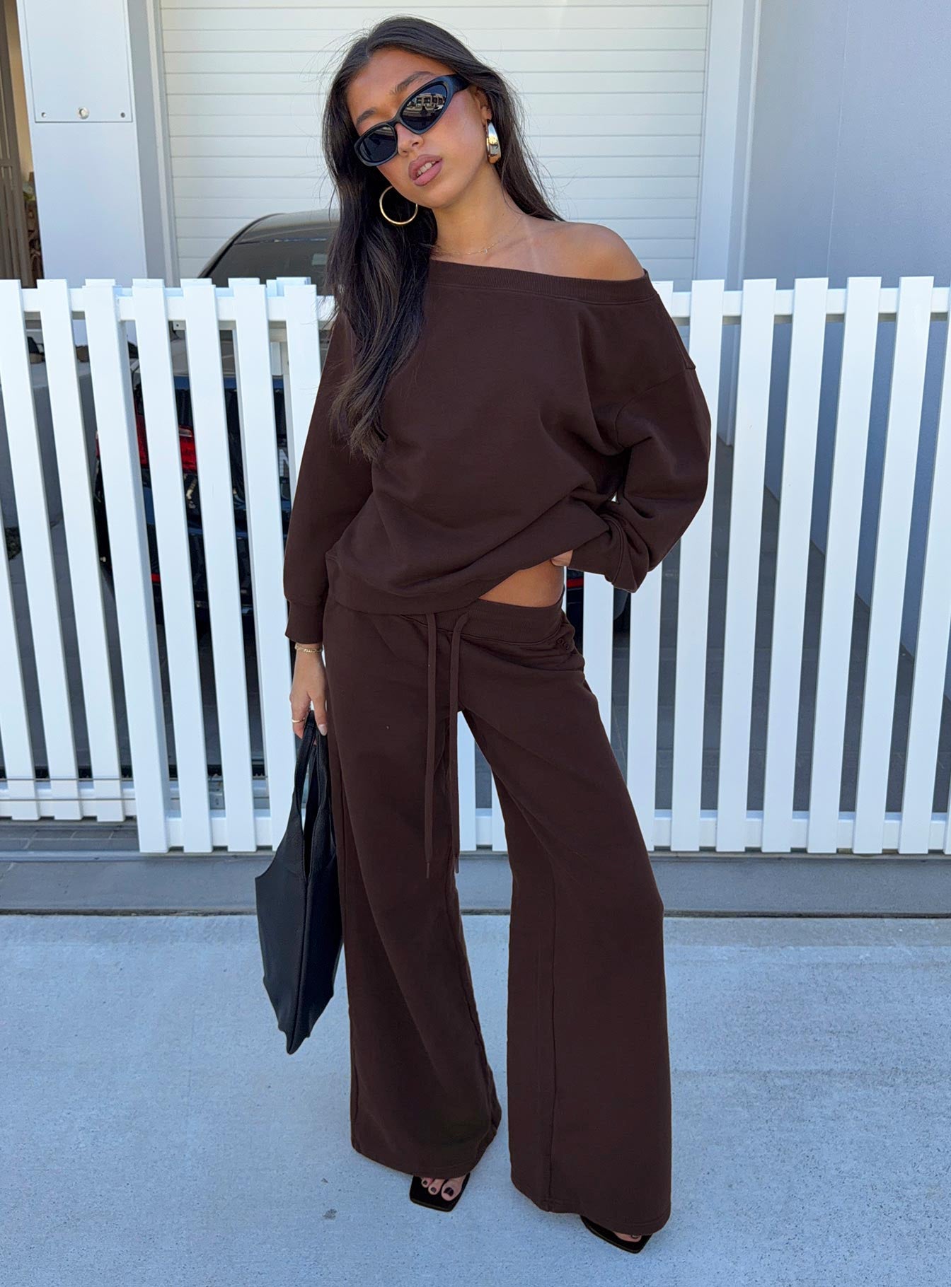 Wellness Off The Shoulder Jumper Brown women's sweater by Ellevoria