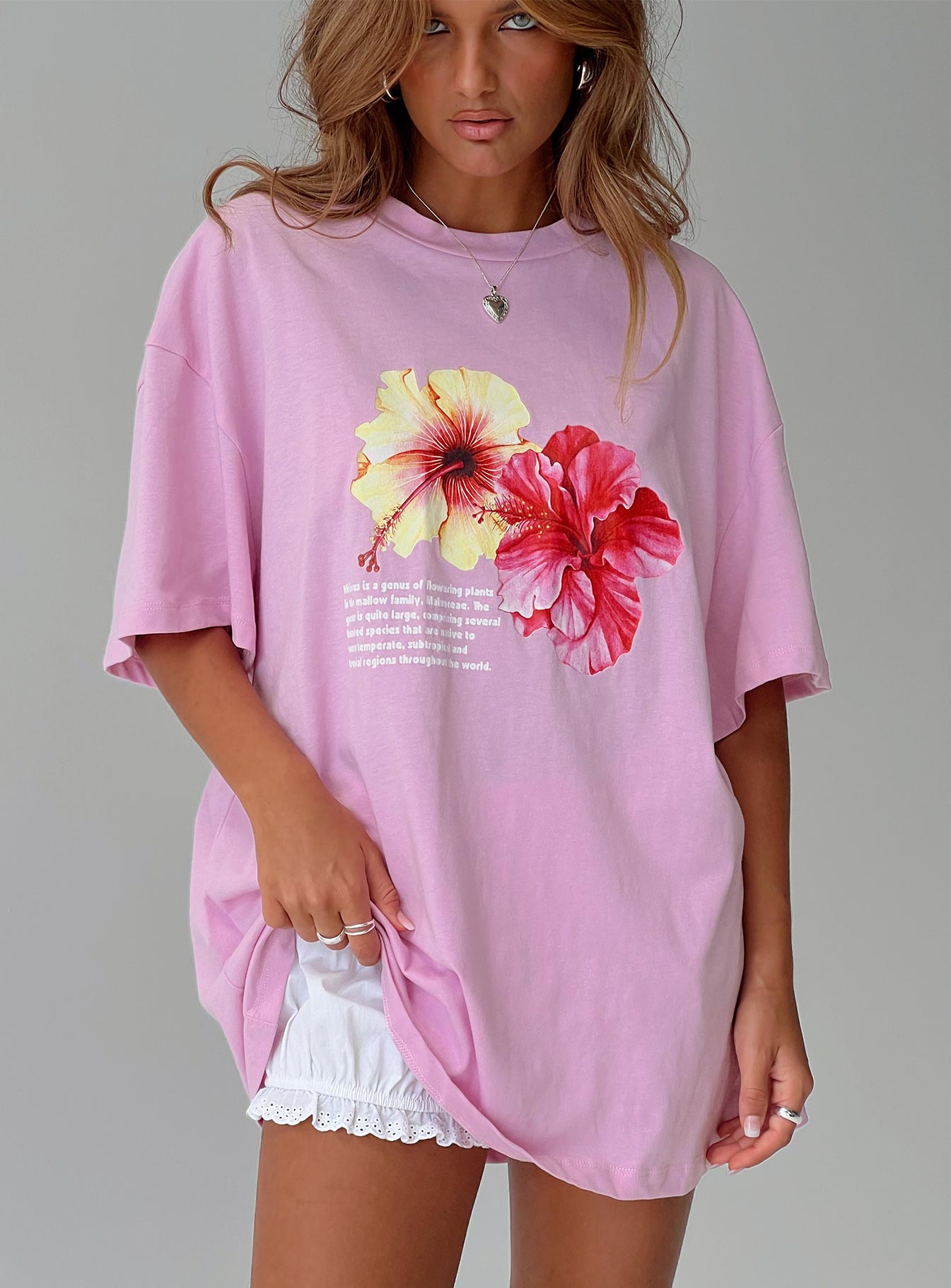 Hibiscus Haven Oversized Tee Pink - women's top by Ellevoria