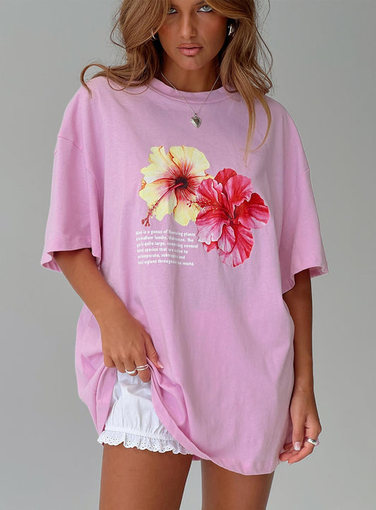 Hibiscus Haven Oversized Tee Pink - women's top by Ellevoria