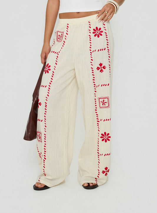 Grazia Pants Cream / Red women's pant set by Ellevoria