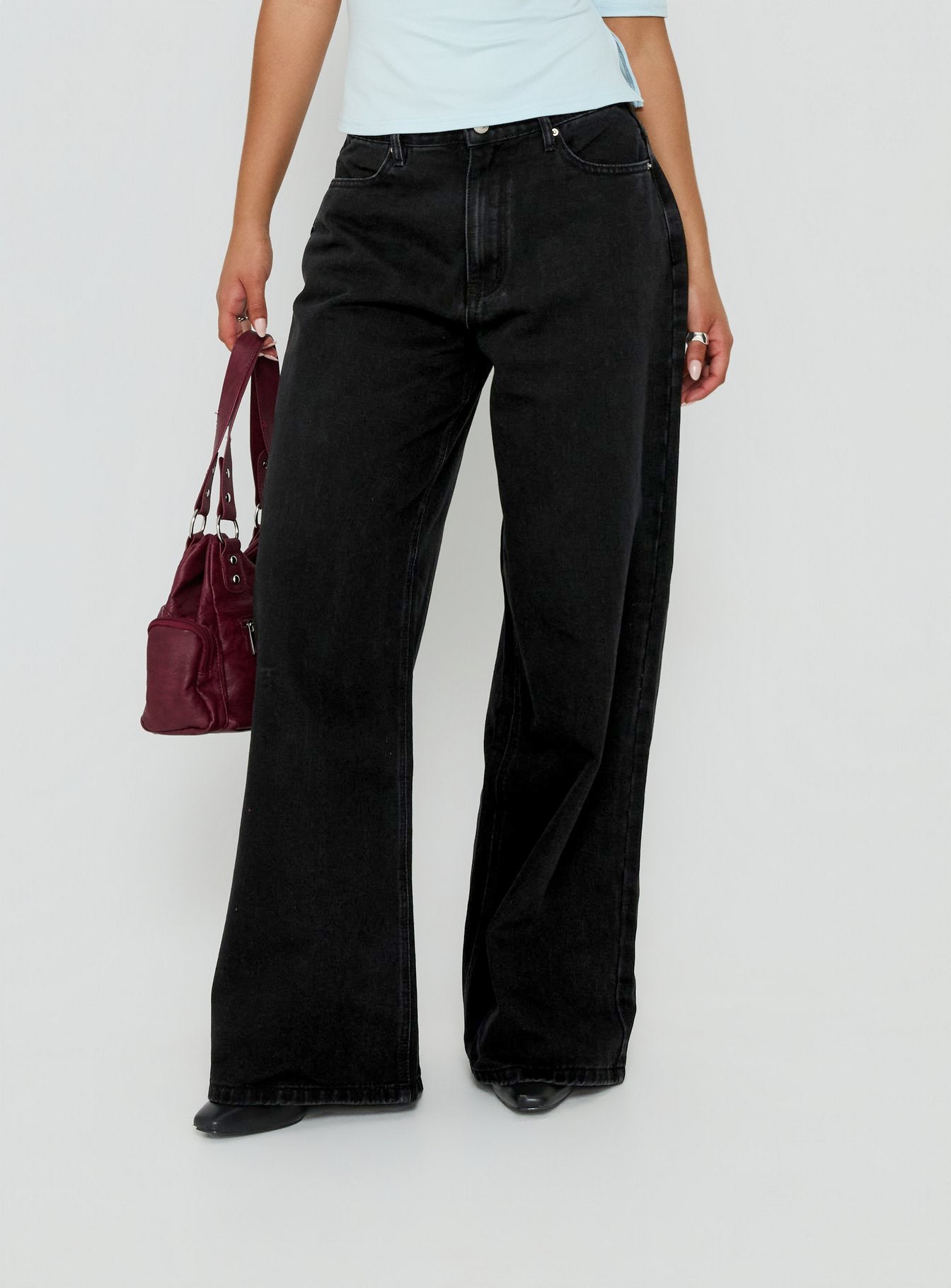 Naylor Mid Rise Wide Leg Jeans Washed Black Denim women's denim jeans by Ellevoria