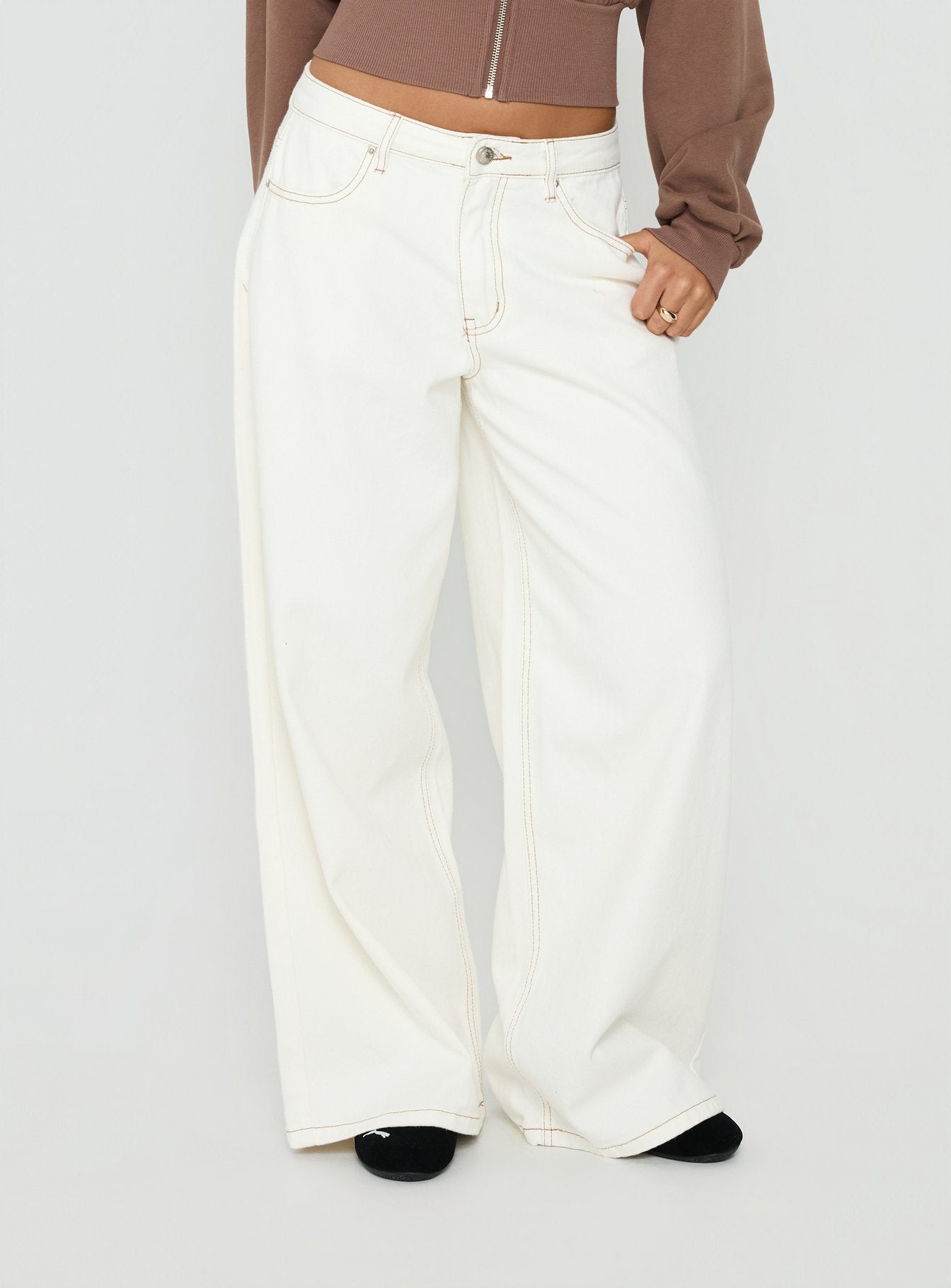 Naylor Mid Rise Wide Leg Jeans Cream women's denim jeans by Ellevoria