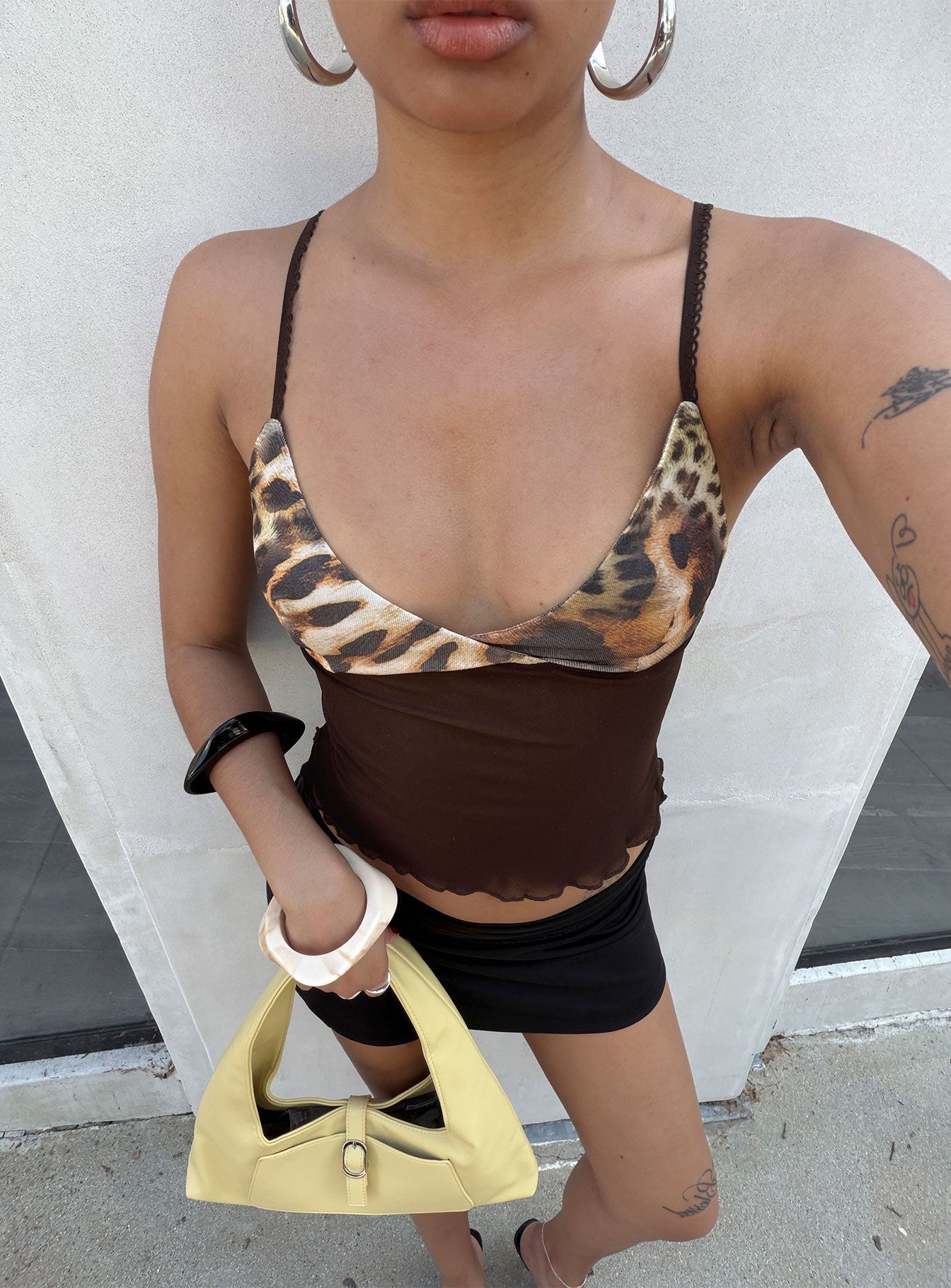 Willet Contrast Bust Cami Top Chocolate / Leopard - women's top by Ellevoria