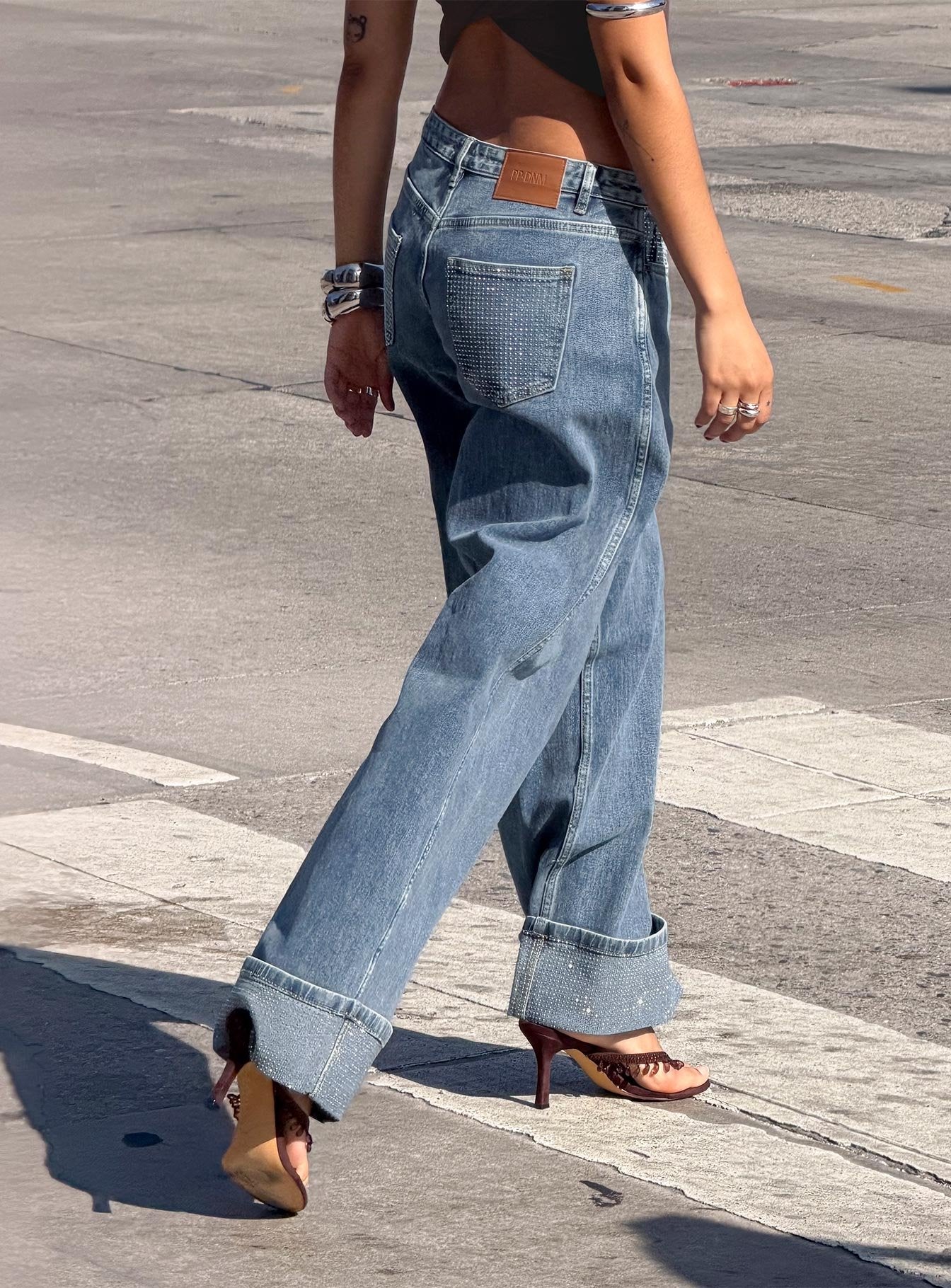 Ramos Diamante Low Rise Wide Leg Jeans Washed Mid Blue women's denim jeans by Ellevoria