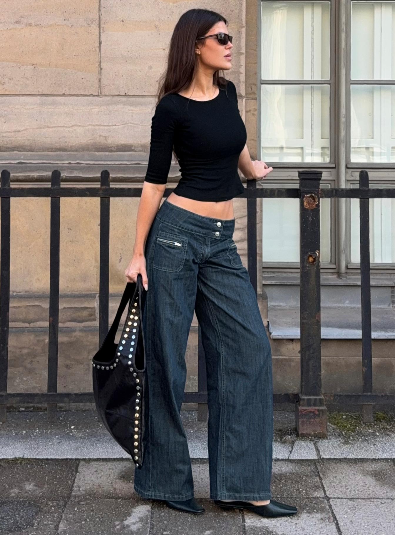 Unwritten Mid Rise Wide Leg Jeans Dark Blue Wash women's denim jeans by Ellevoria