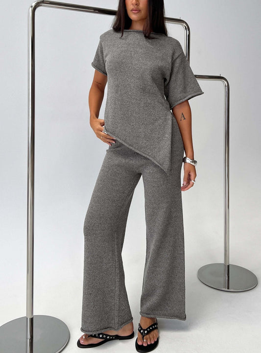 Calisse Knit Wide Leg Pants Mocha women's pant set by Ellevoria