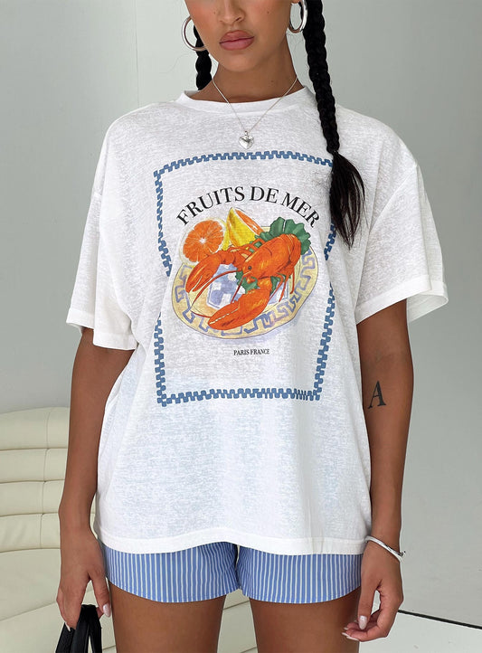 Larry Lobster Oversized Tee White - women's top by Ellevoria