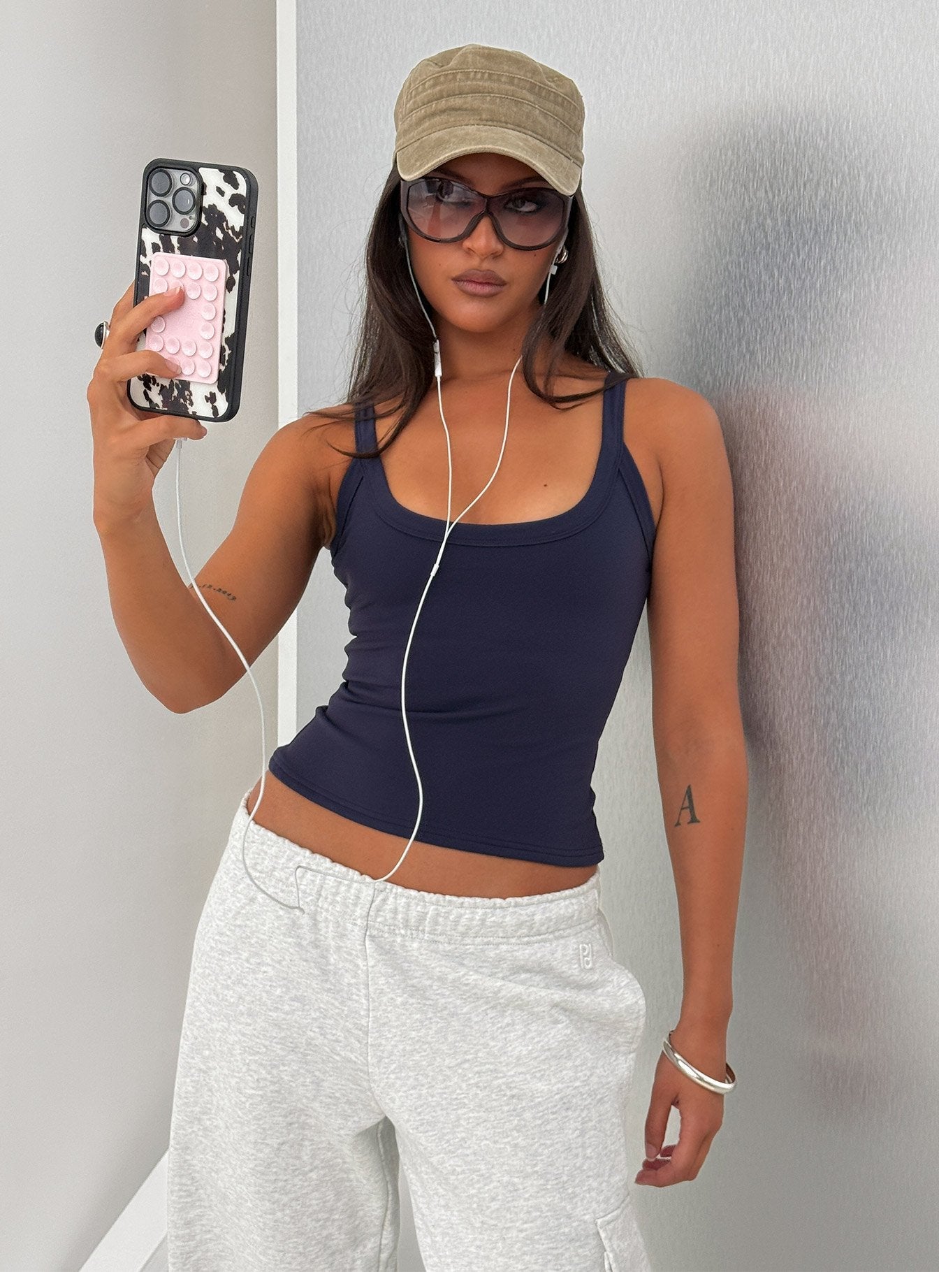 Kasper Cinched Longline Tank Top Navy - women's top by Ellevoria